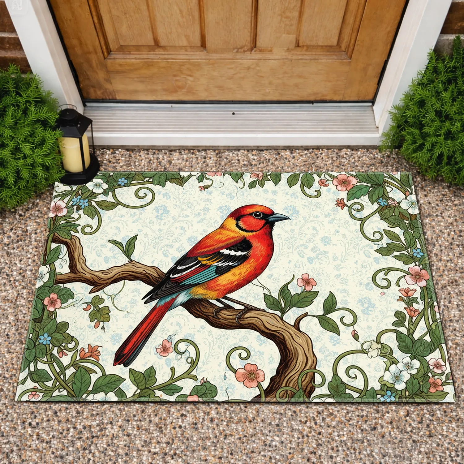 Bird Branch Foliage Wildflowers Botanical - Home Decor Gift for Nature Lover Doormat - 1