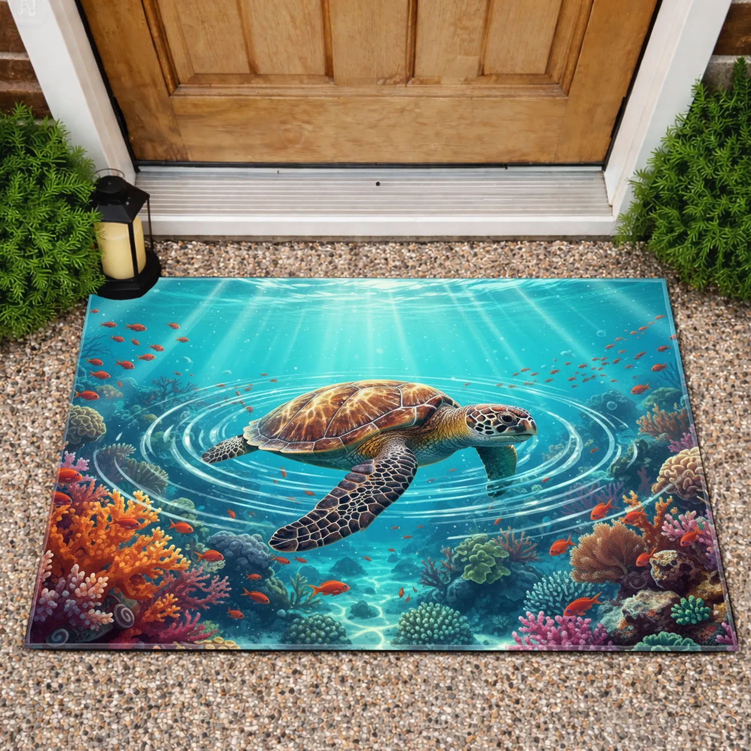 Sea Turtle Coral Reef Fish - Ocean Life Decor Gift for Marine Life Admirer Doormat - 1