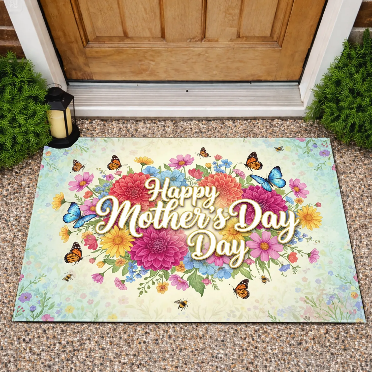 Happy Mother's Day Garden Flowers Butterflies Meadow - Mother's Day Gift for Mom Doormat - 1