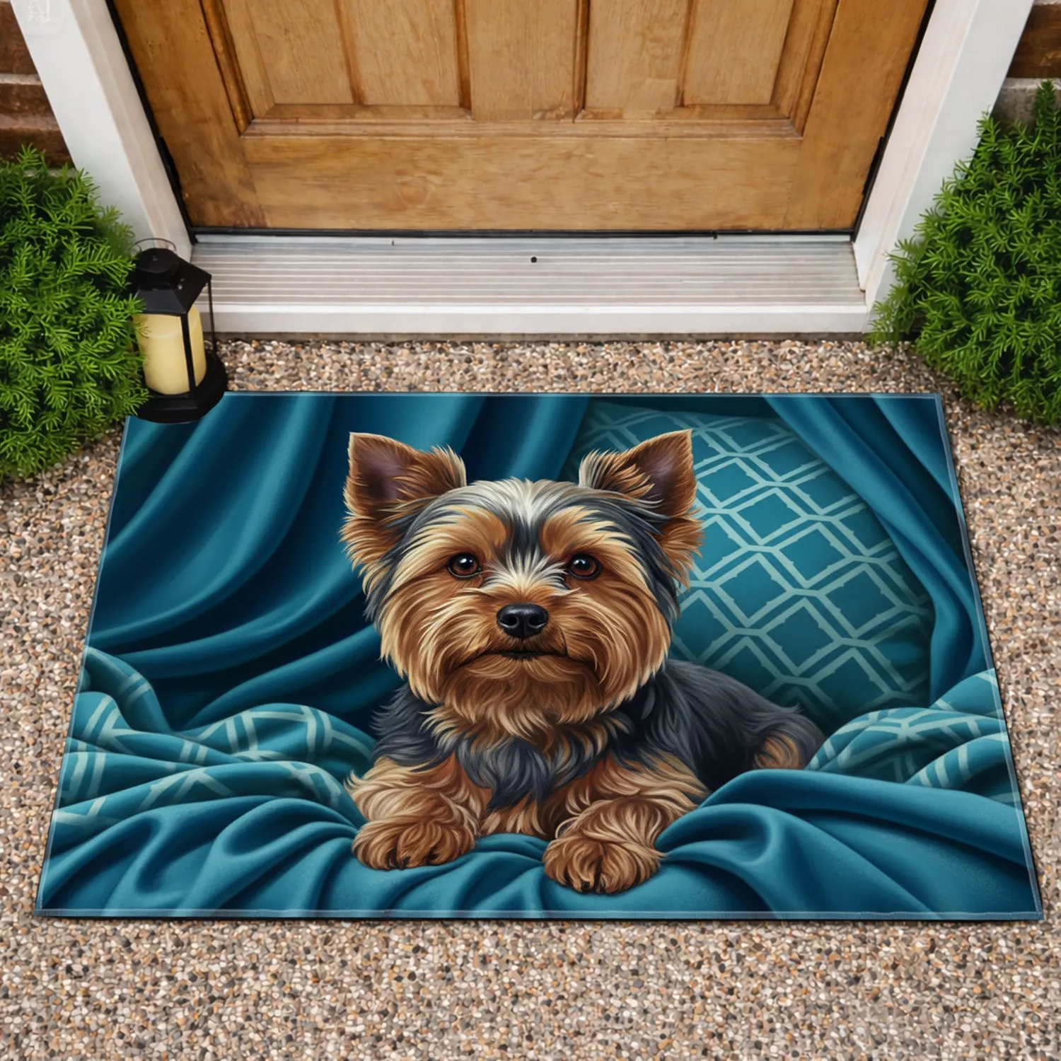 Yorkshire Terrier Dog Teal Fabric Home Decor Gift for Dog Lover Doormat - 1