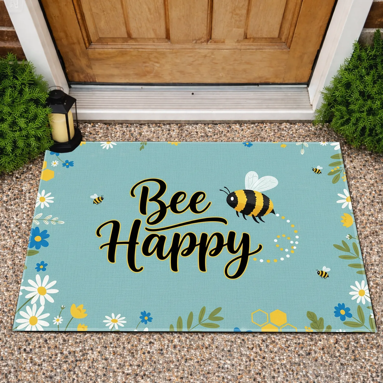 Bee Happy Bumblebee Wildflower - Home Decor Gift for Garden Lover Doormat - 1
