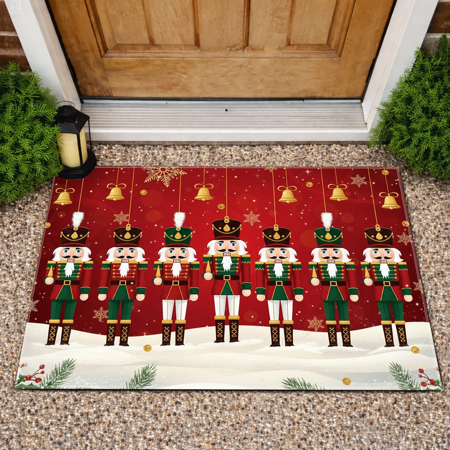 Nutcracker Soldiers Gold Snowflake Bells - Christmas Home Decor Gift Doormat - 1