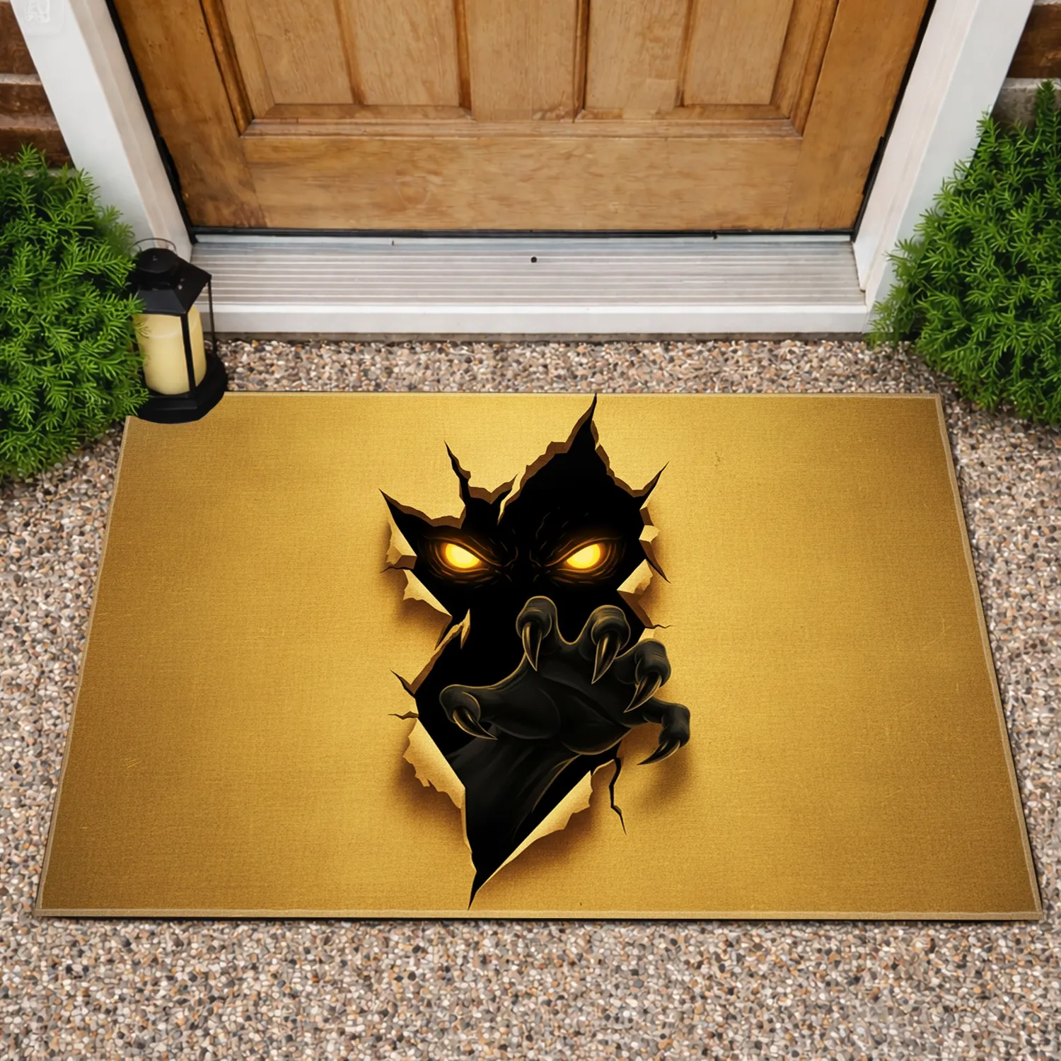 Glowing Monster Eyes Shadow Claw Golden Rip - Statement Home Decor Gift for Dark Fantasy Lover Doormat - 1