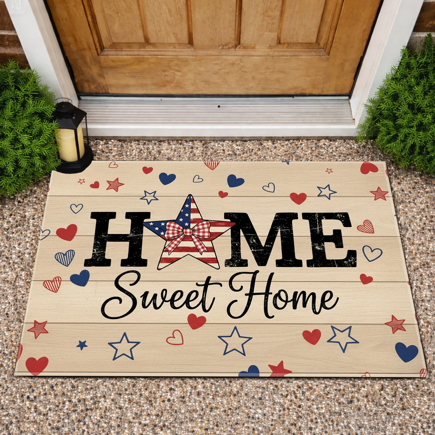Rustic HOME Patriotic Star Sweet Home - Farmhouse Decor Gift for American Flag Lovers Doormat - 1