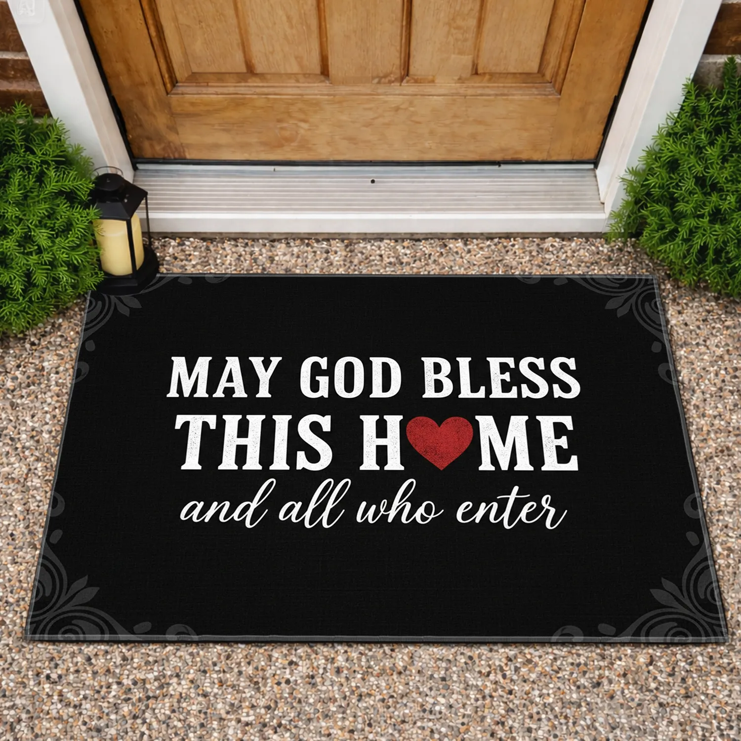 God Bless This Home and All Who Enter Red Heart Flourish - Welcoming Home Blessing Gift Doormat - 1