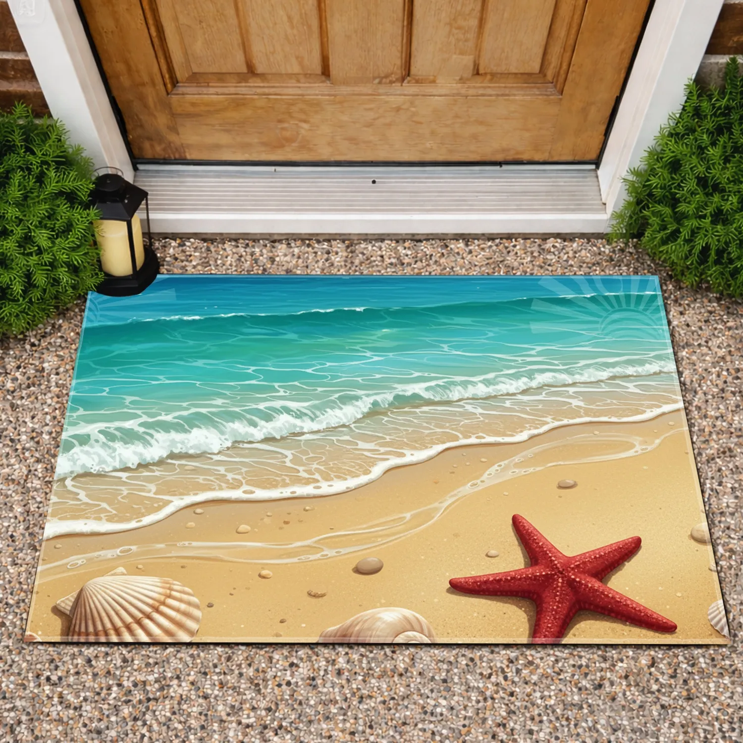Tropical Beach Seashell Starfish Ocean Waves - Coastal Home Decor Gift Doormat - 1