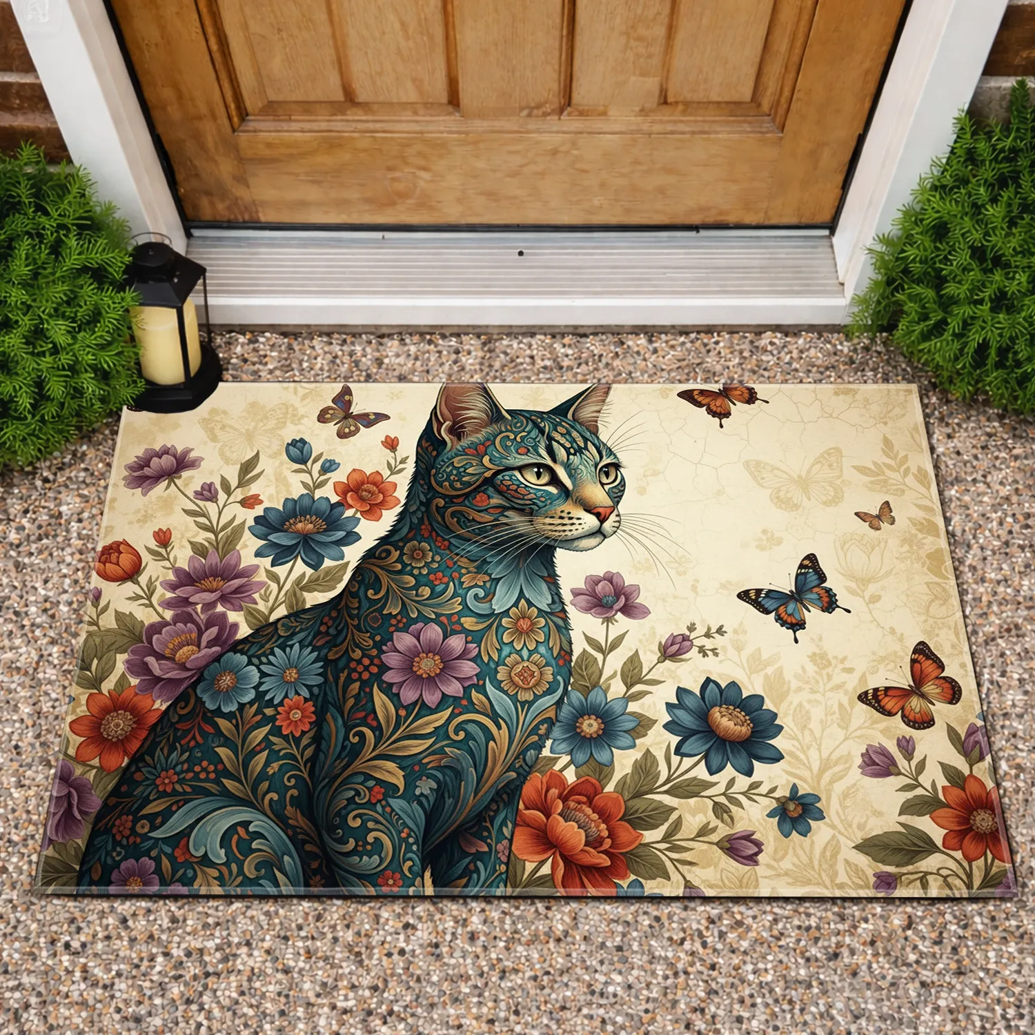 Majestic Cat Golden Filigree Floral - Home Decor Gift for Cat Lovers Doormat - 1
