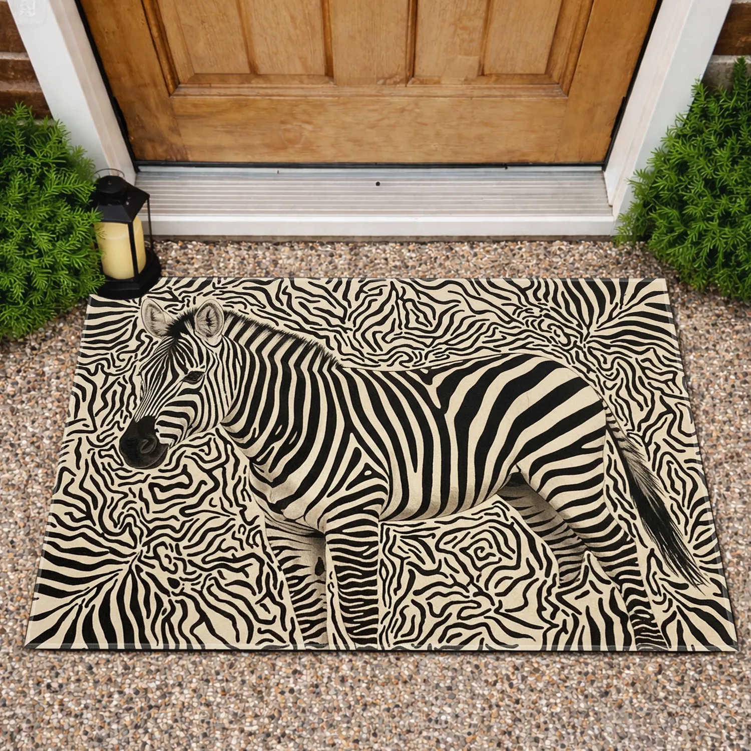 Black Beige Tan Continuous Flowing Zebra Stripes - Home Decor Gift Doormat - 1