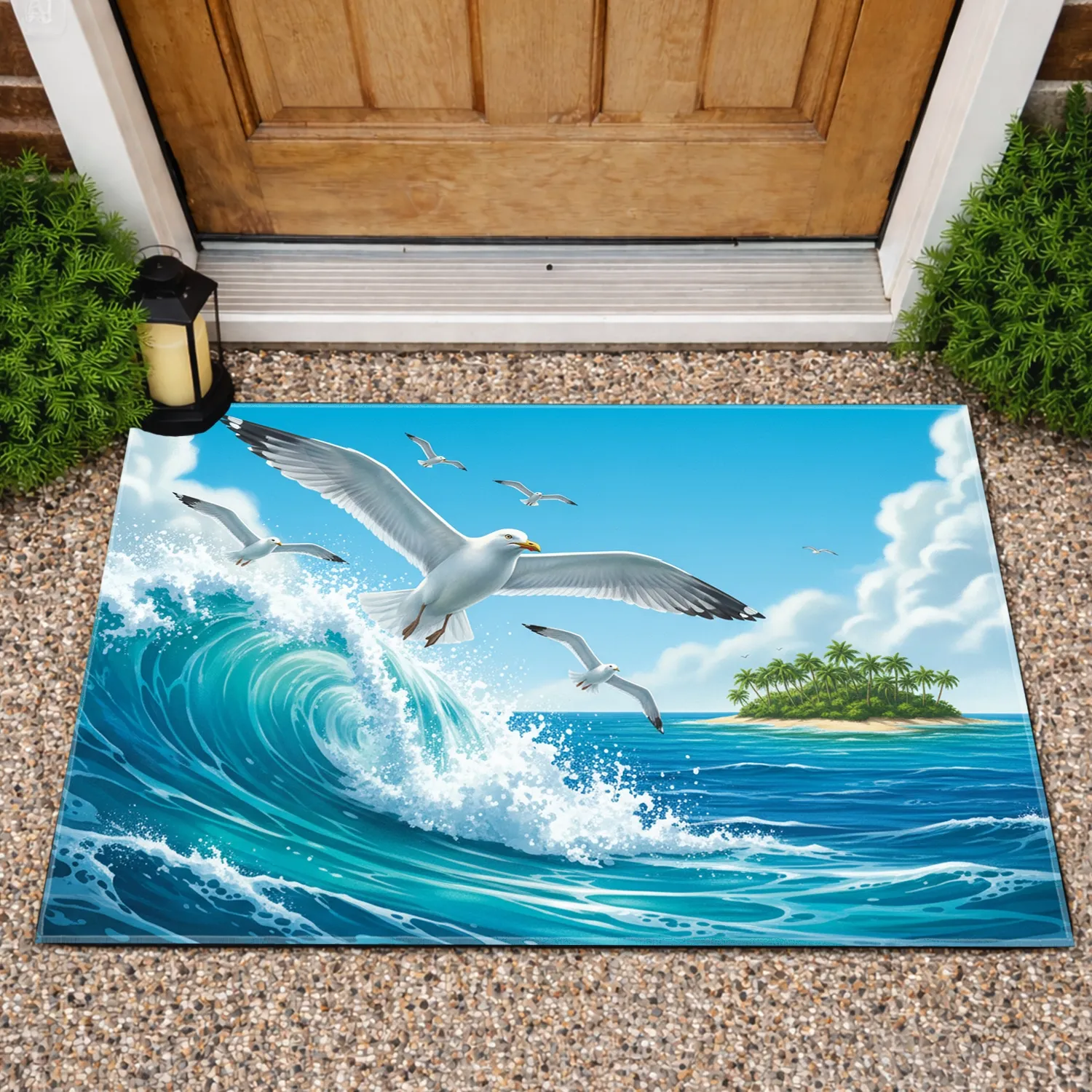 Dynamic Ocean Wave Majestic Seagull Tropical Island - Ocean Lover Home Decor Gift Doormat - 1