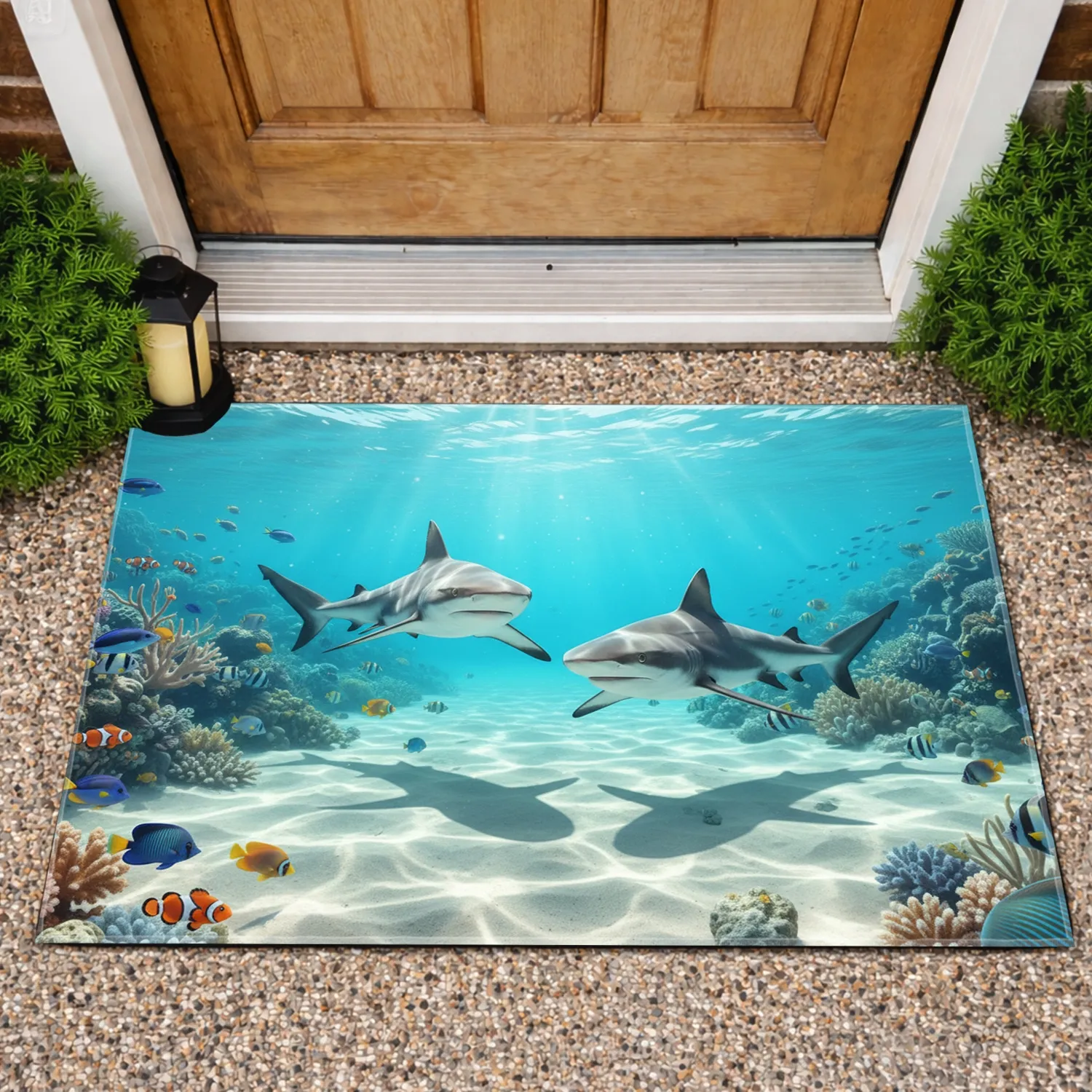Blacktip Reef Sharks Ocean Water - Aquatic Life Home Decor Gift for Ocean Lover Doormat - 1