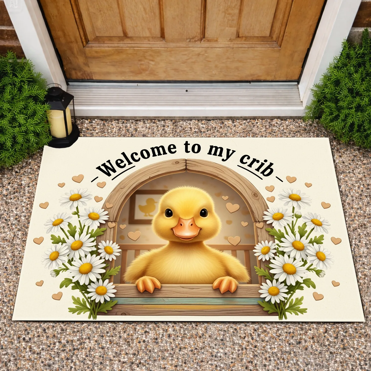 Yellow Duckling Welcome to my Crib Daisies - Home Decor Gift for Baby Nursery Doormat - 1