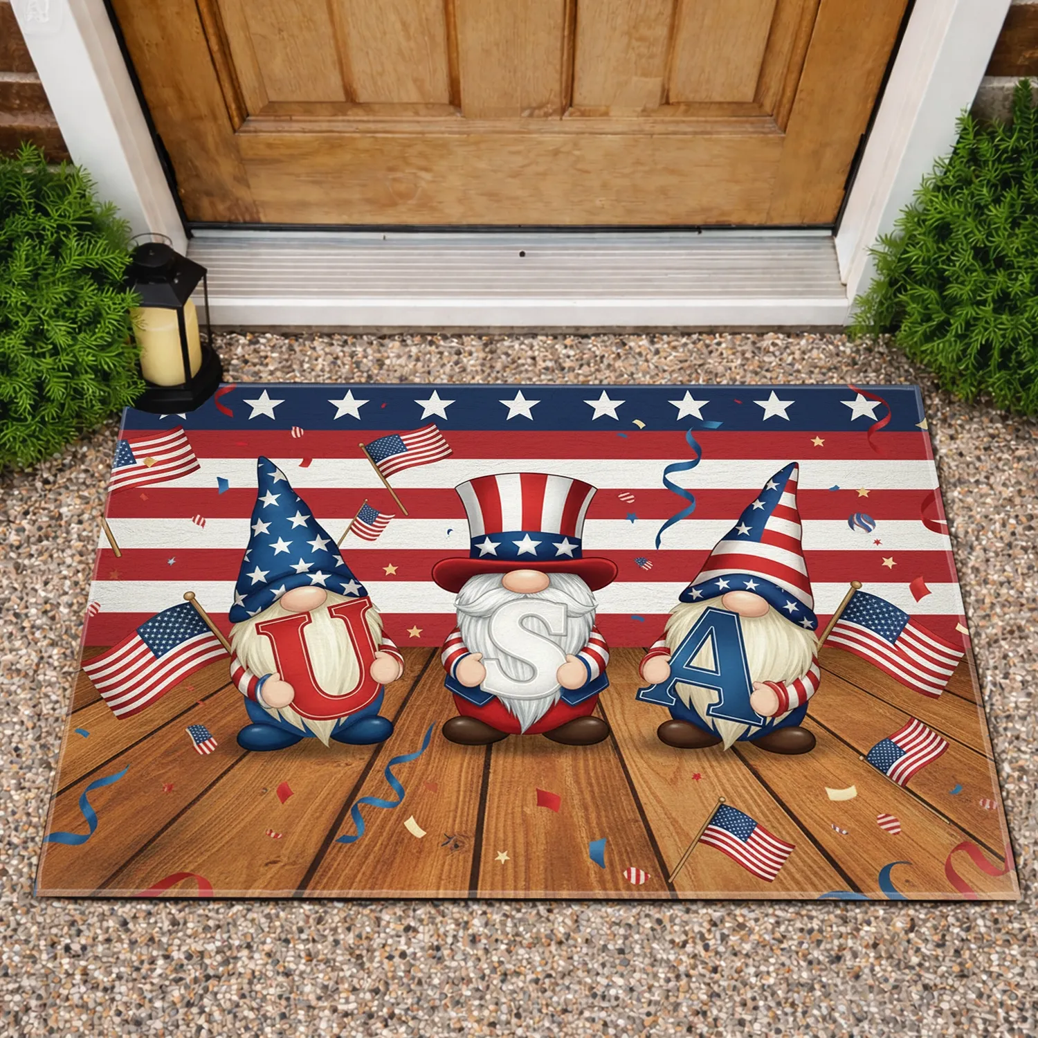 American Gnomes USA Letters - Independence Day Home Decor for Veterans Doormat - 1