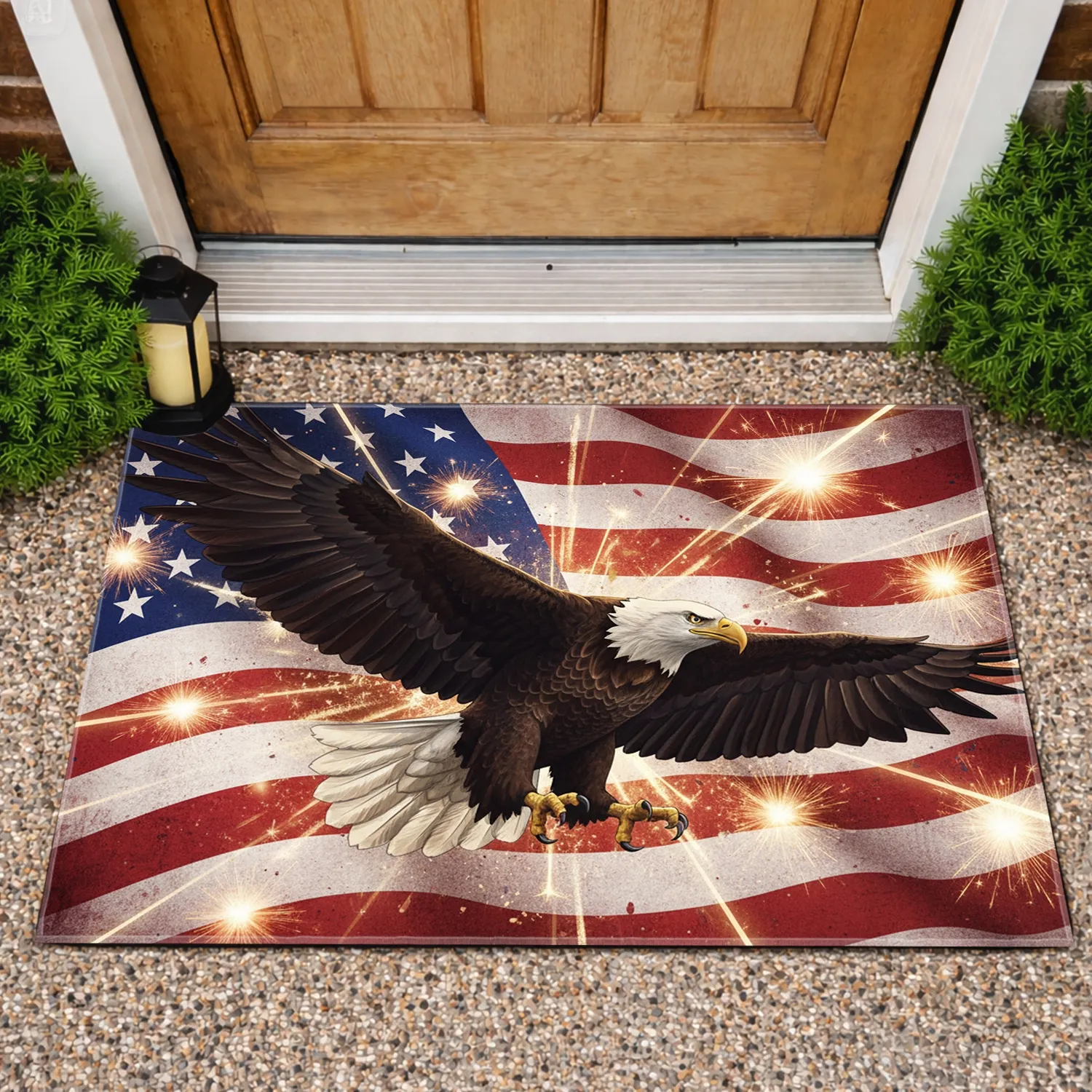Bald Eagle American Flag Fireworks - Independence Day Gift for Veterans Doormat - 1