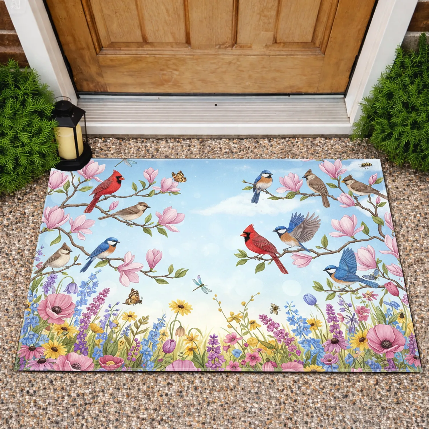 Songbirds Magnolia Wildflowers Butterflies - Bird Lover Home Decor Gift Doormat - 1