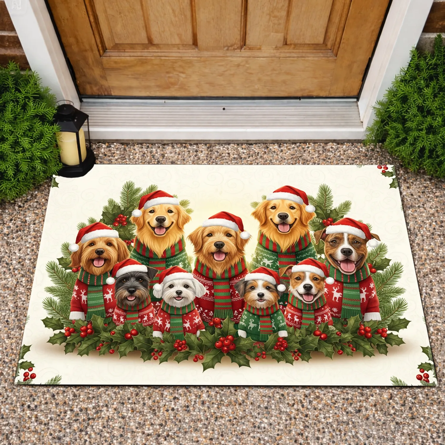 Dog Breeds Christmas Sweaters Holly Berries - Holiday Home Decor Gift for Dog Lovers Doormat - 1