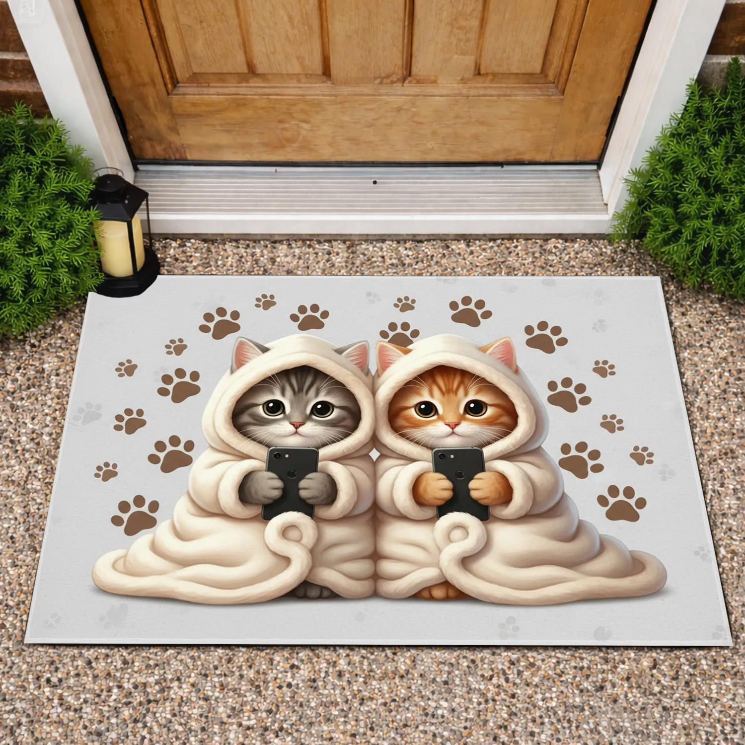 Grey Orange Tabby Kittens Snuggled Paw Prints - Home Decor Gift for Cat Lover Doormat - 1