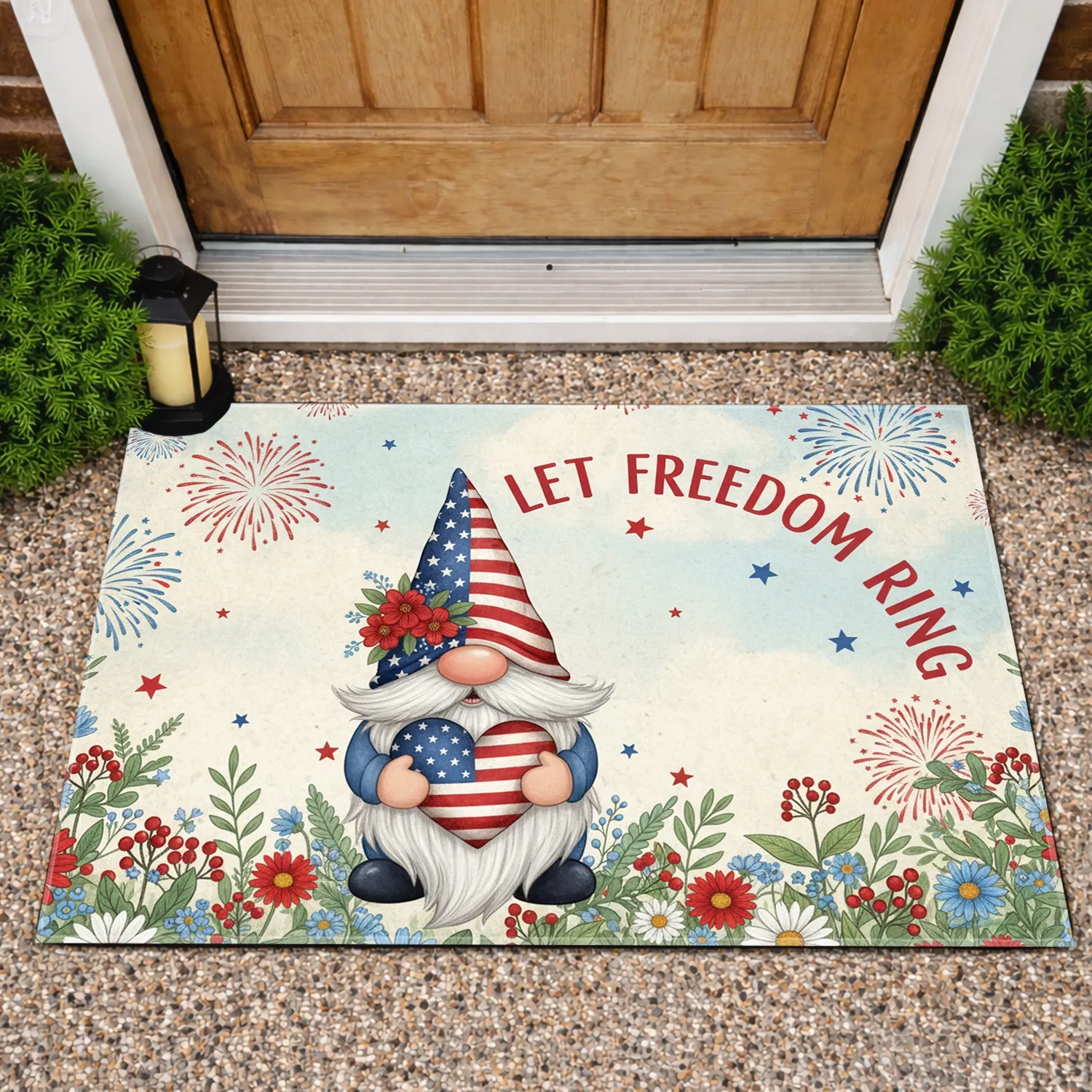 Patriotic Gnome Let Freedom Ring - Independence Day Gift for Veterans Doormat - 1