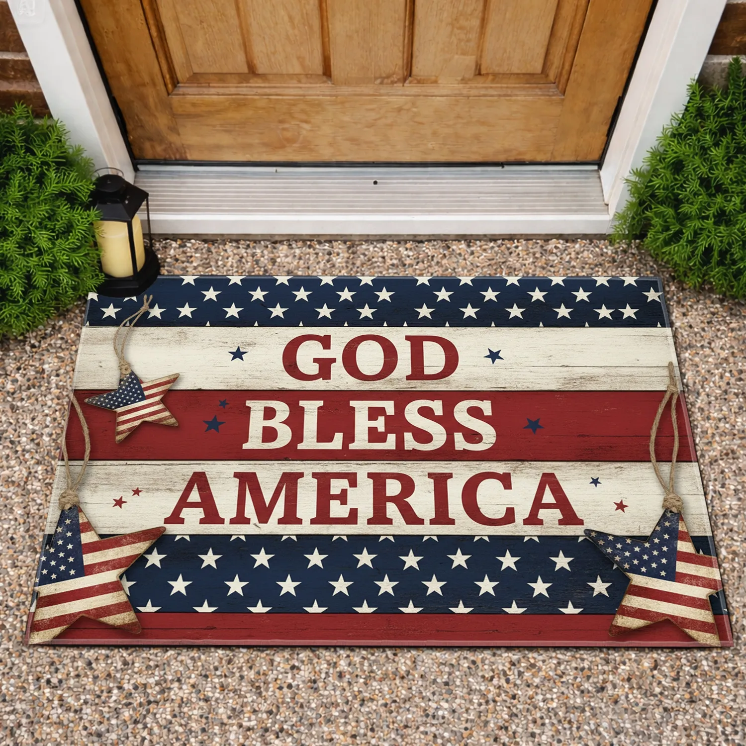 God Bless America Rustic Stars - Independence Day Gift for Veterans Doormat - 1