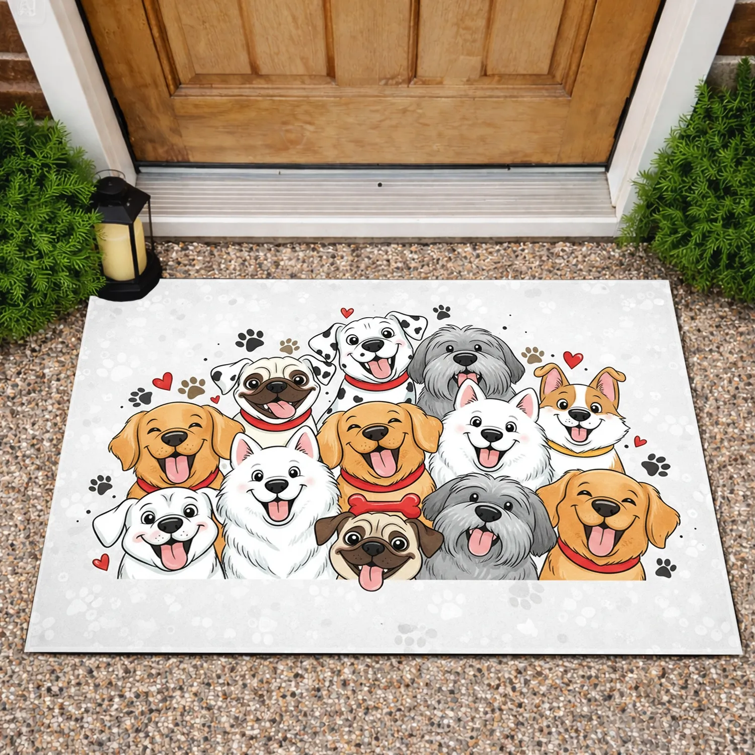 Dog Breeds Wagging Tongue Paw Prints Hearts - Home Decor Gift for Dog Lovers Doormat - 1