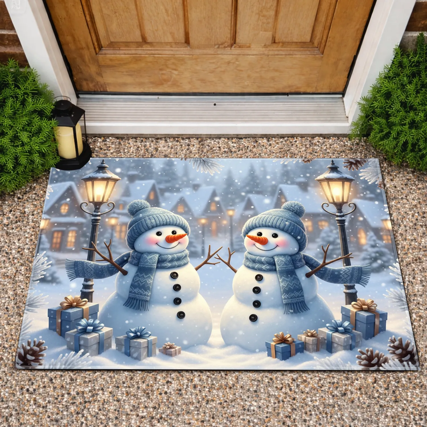 Snowmen Christmas Village Presents - Christmas Home Decor Gift Doormat - 1