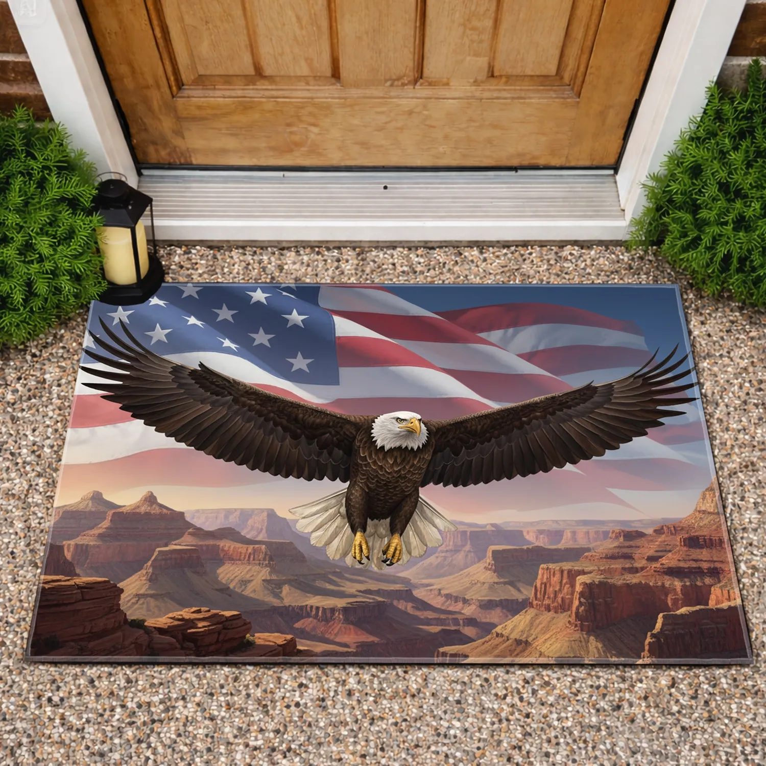 Bald Eagle American Flag Canyon - Patriotic Home Decor Gift for Veterans Doormat - 1
