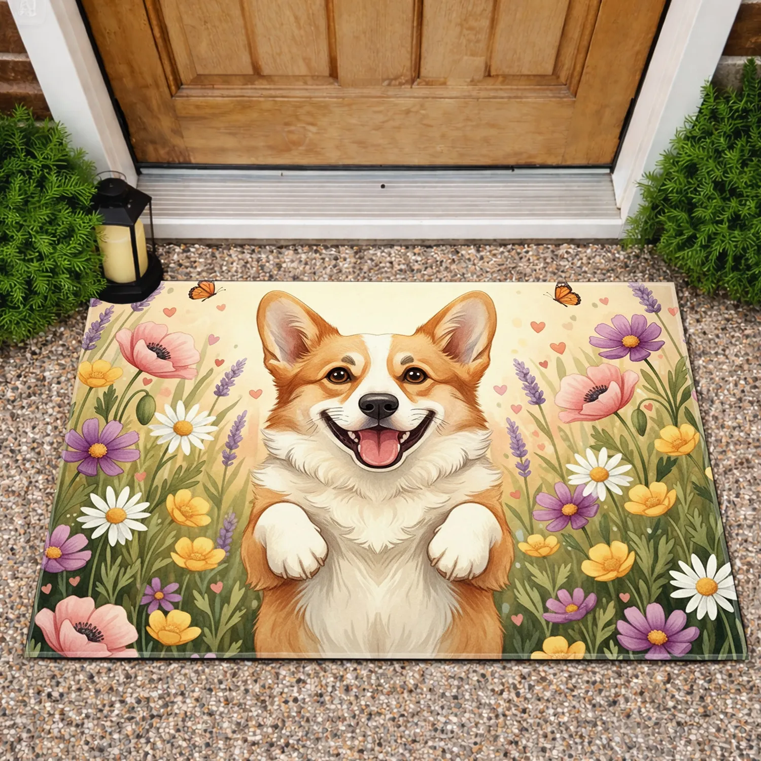 Corgi Wildflower Meadow Butterflies - Home Decor Gift for Dog Lover Doormat - 1