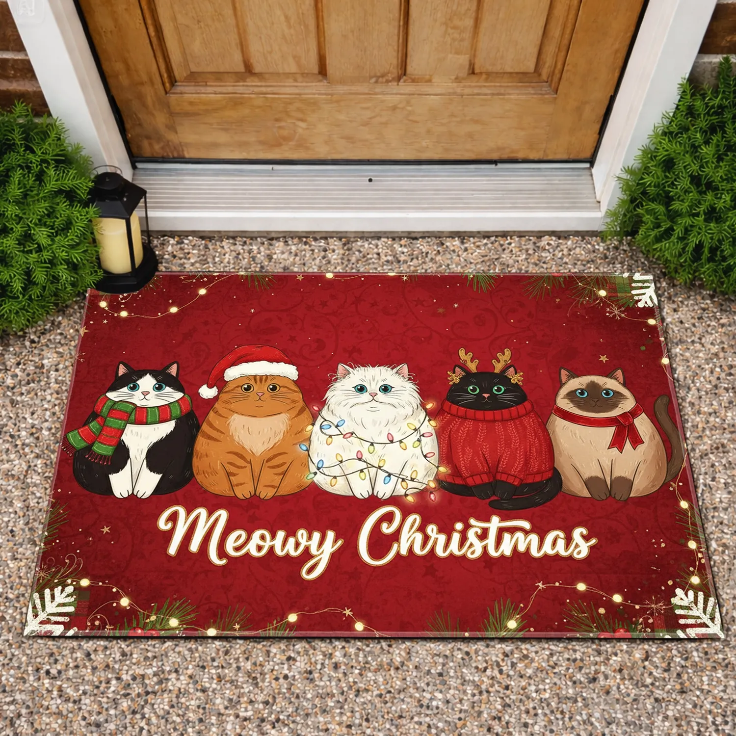 Cats Meowy Christmas Holiday Decor Gift for Cat Lover Doormat - 1