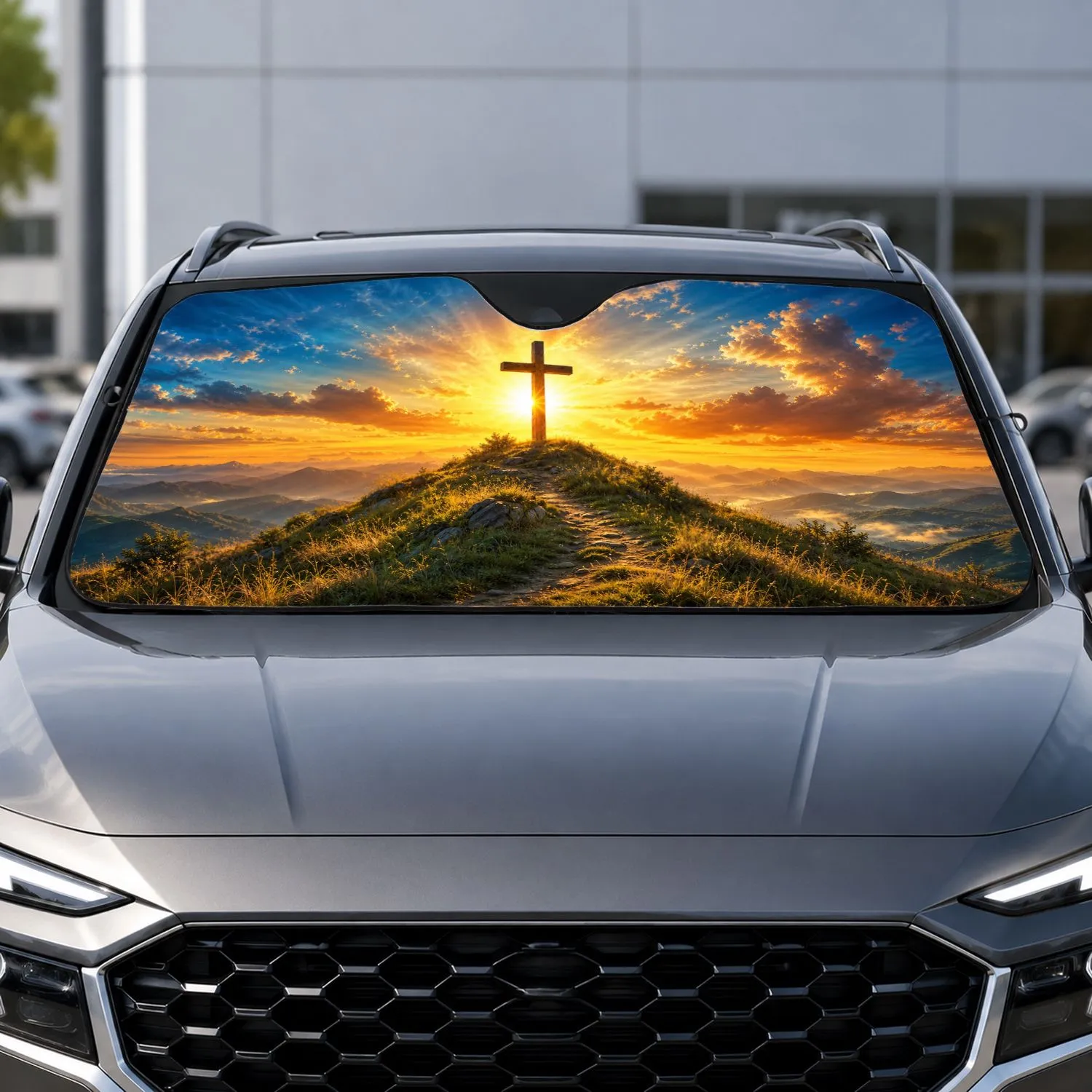 Christian Cross Sunrise Mountain Landscape For Faithful Daily Commute Inspiration Car Sunshade - 1