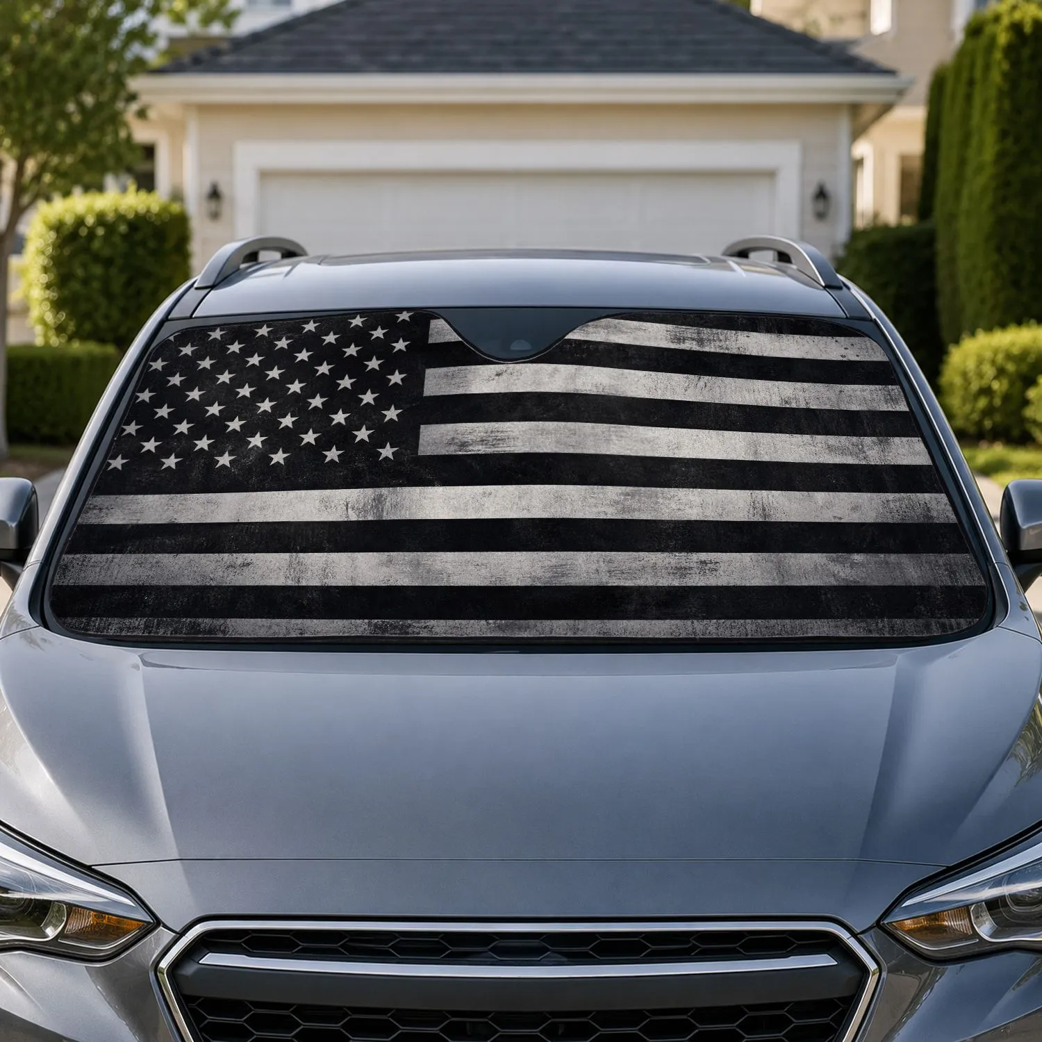 Black Gray American Flag Patriotic Style For Outdoor Parking Road Trips And Drivers Car Sunshade - 1