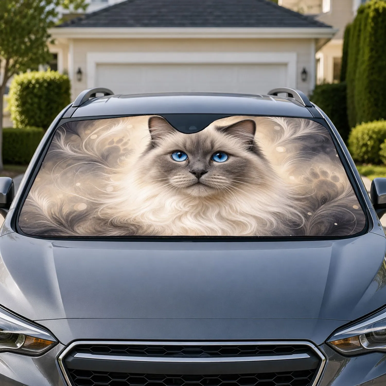 Blue Eyed Ragdoll Cat Portrait With Cream Fur For Cozy Pet Lover Daily Travel Style Car Sunshade - 1