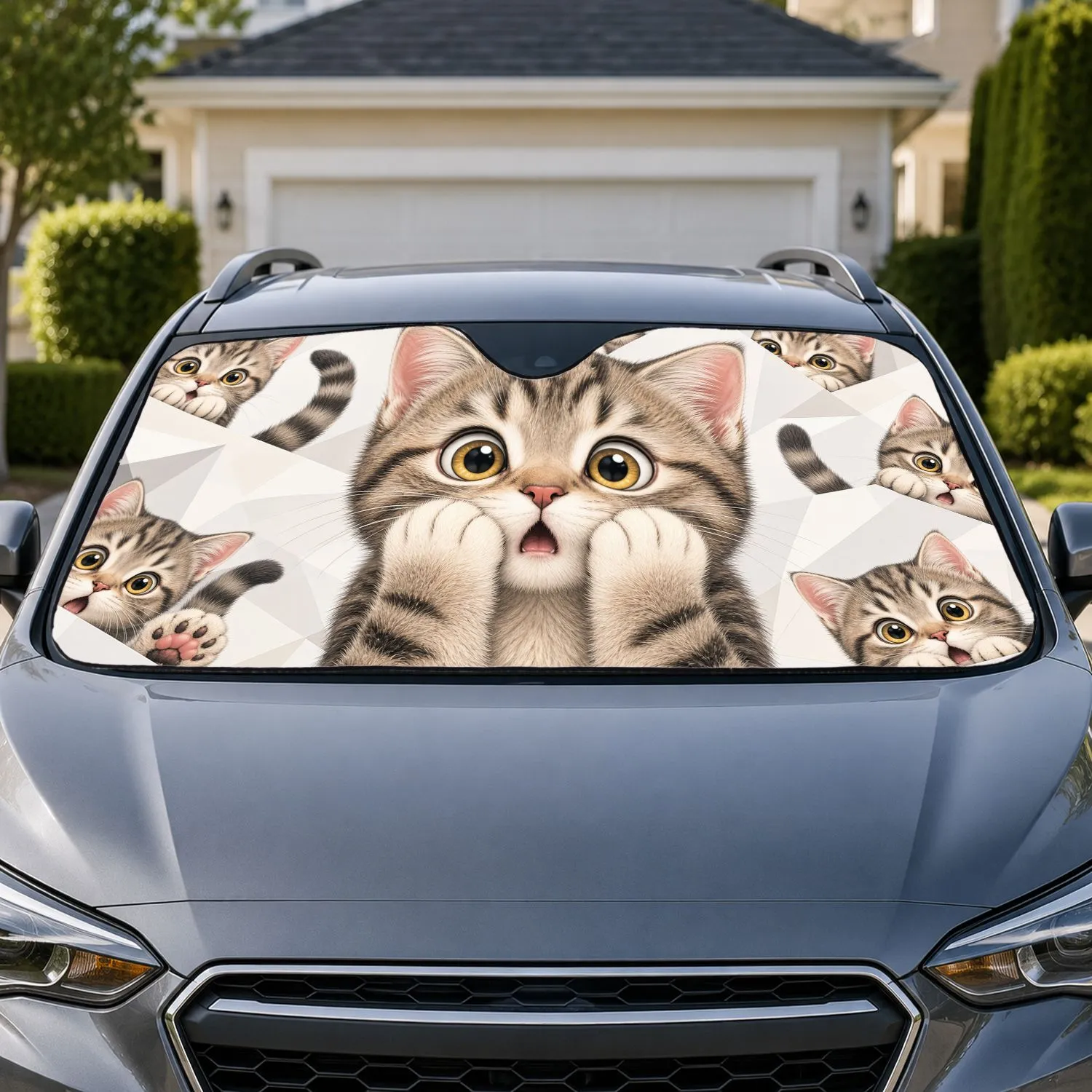 Surprised Tabby Kitten Peekaboo Cute Cat Decor For Cat Lovers And Daily Travel Vibes Car Sunshade - 1