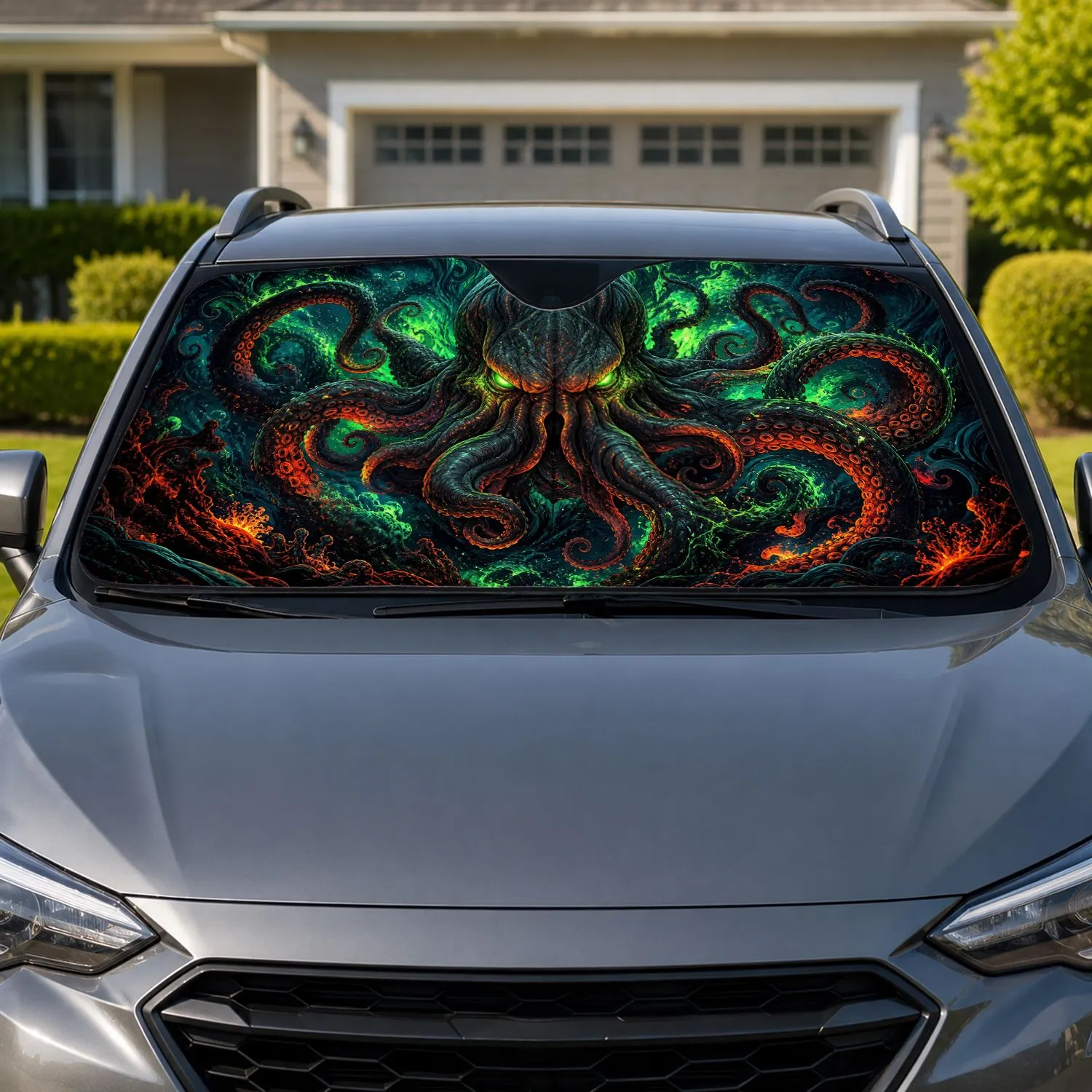 Mythic Abyssal Octopus Kraken Dark Fantasy Gaming Decor For Ocean Horror RPG Fans Car Sunshade - 1
