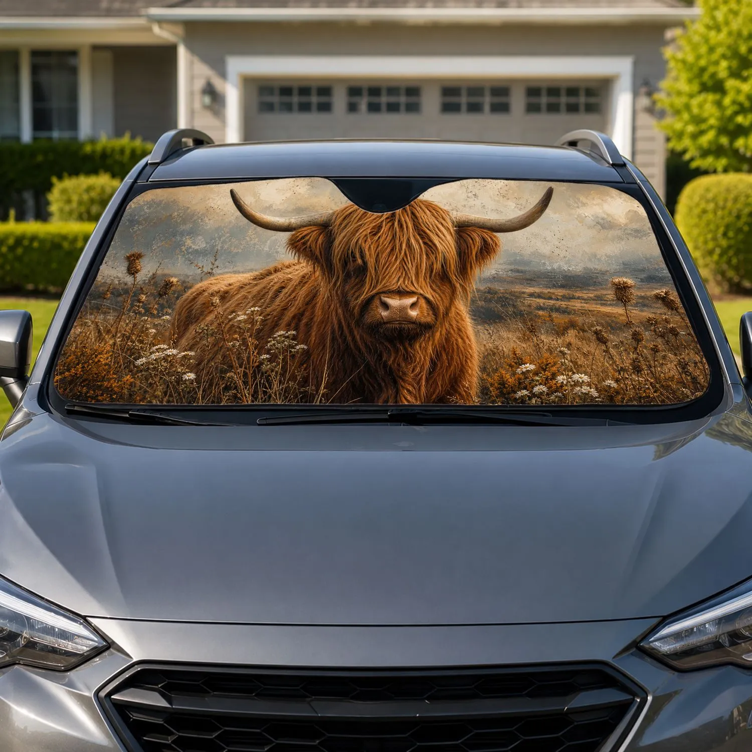 Highland Cow Rustic Farmhouse Decor For Country Animal Lovers And Scottish Gifts Car Sunshade - 1