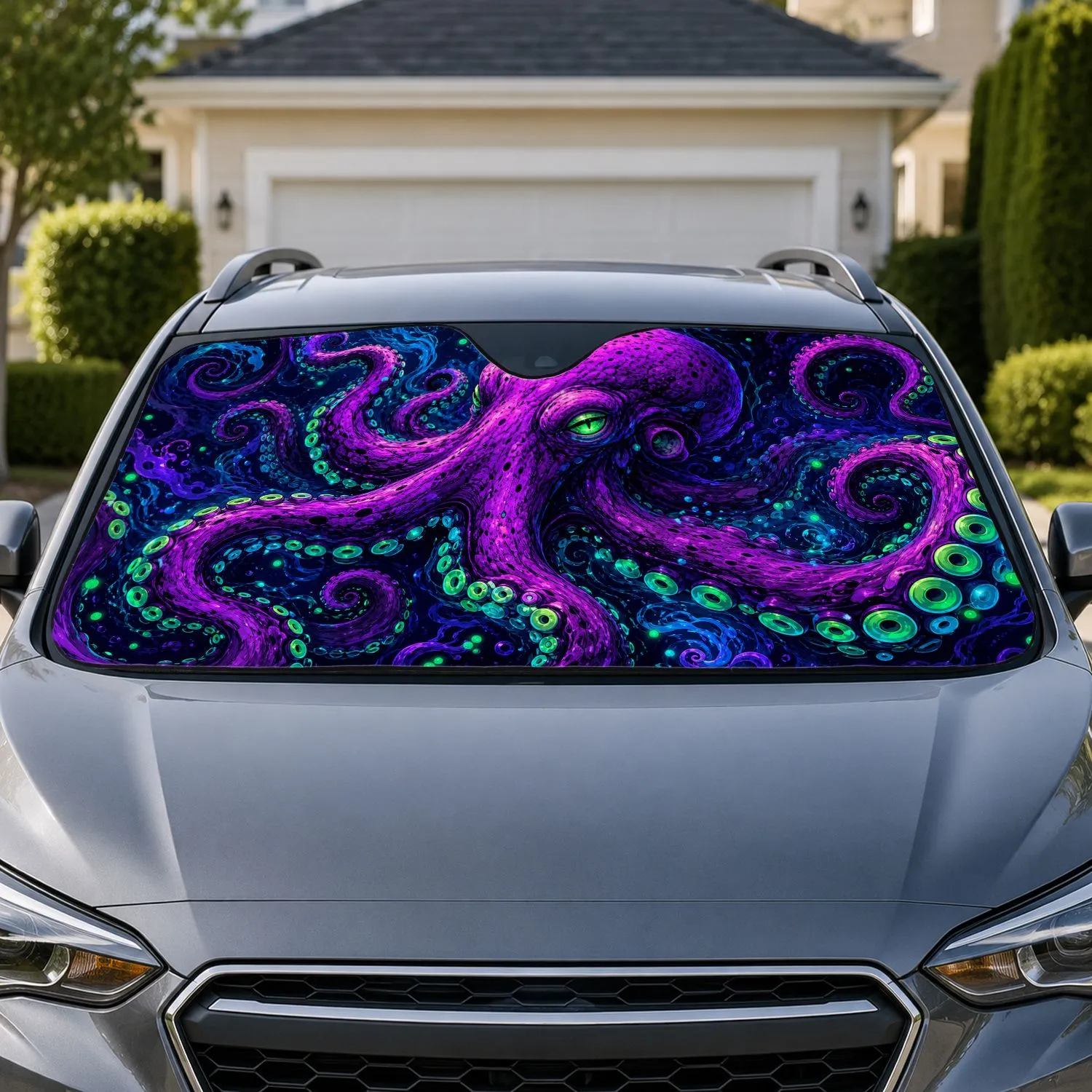 Glowing Deep Sea Octopus Tentacles Dark Nautical Fantasy Decor For Ocean Lovers And Fans Car Sunshade - 1