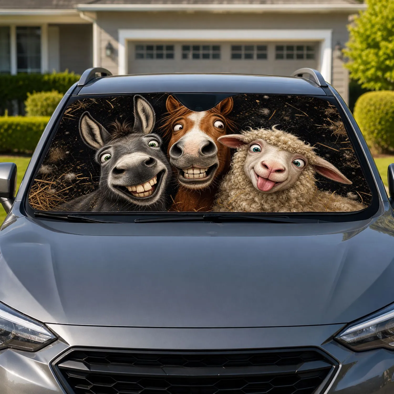Funny Donkey Horse Sheep Farm Animal Trio For Road Trips And Country Humor Fans Gift Car Sunshade - 1