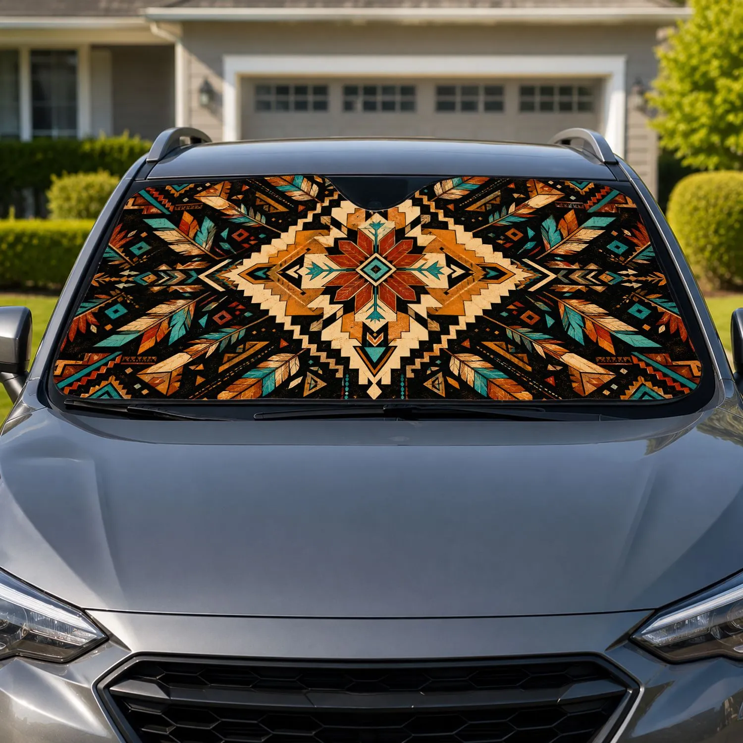 Bohemian Southwestern Geometric Medallion Decor For Road Trip Desert Style Lovers Car Sunshade - 1