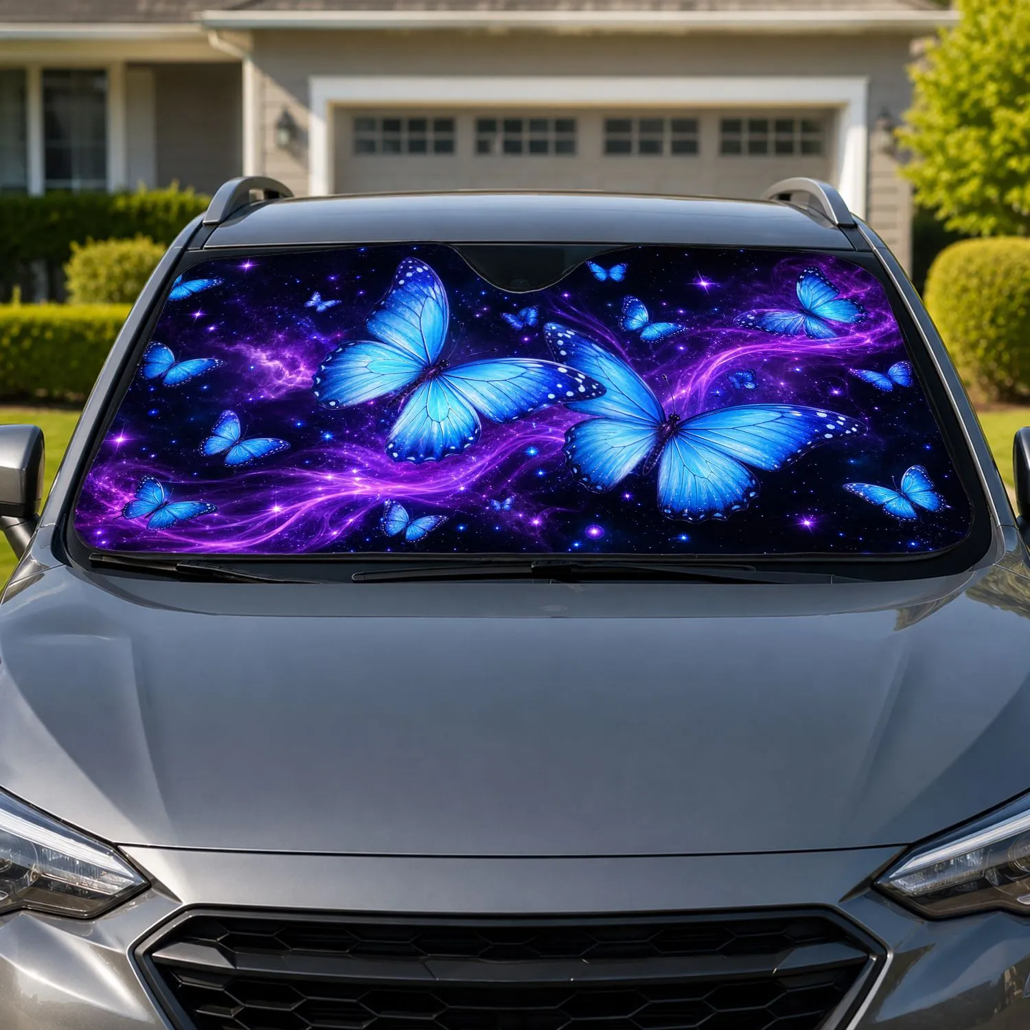 Luminous Blue Butterflies Cosmic Night Fantasy Decor For Dreamy Road Trips Travelers Car Sunshade - 1
