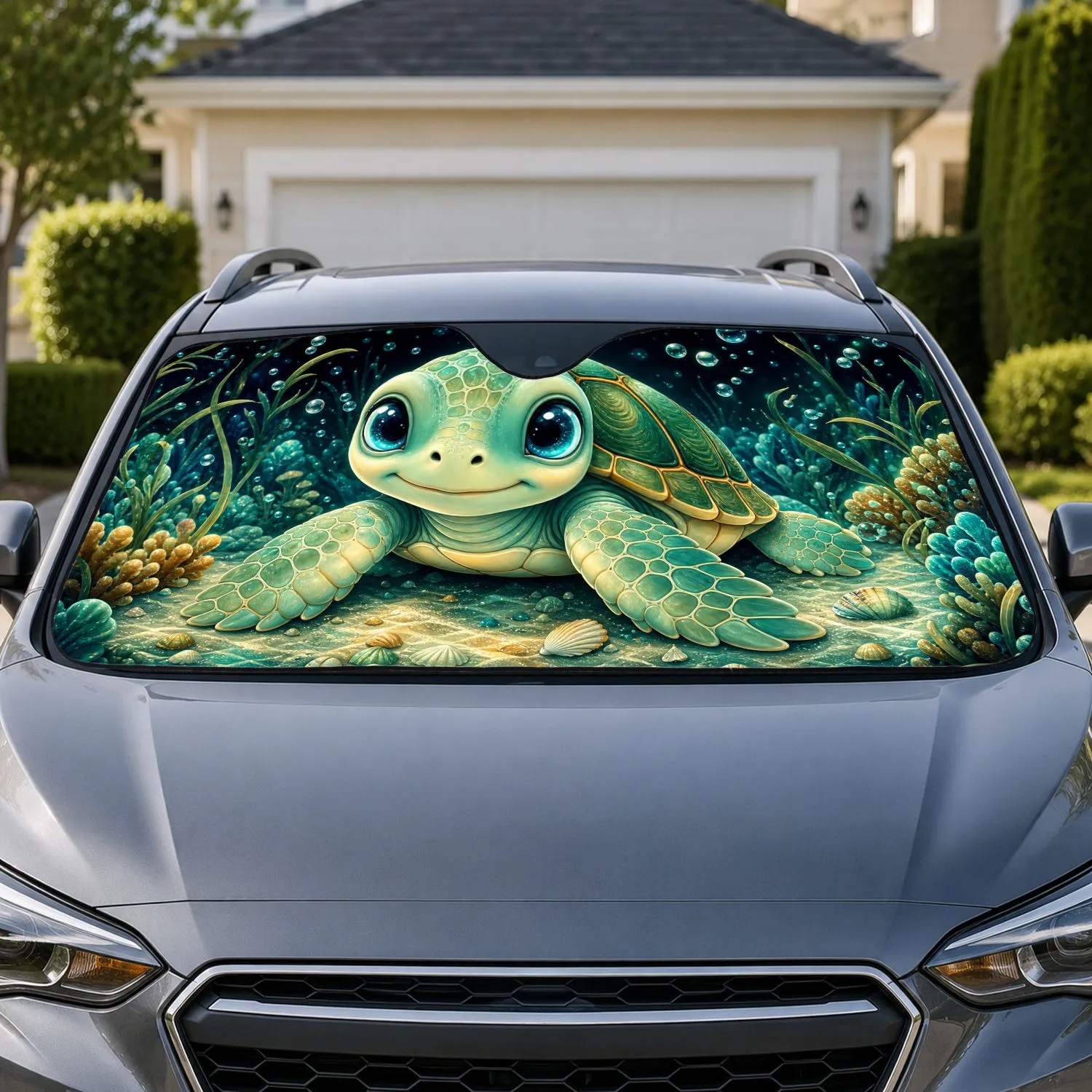 Cute Baby Sea Turtle Underwater Ocean Decor For Beach Lovers And Coastal Style Fans Car Sunshade - 1