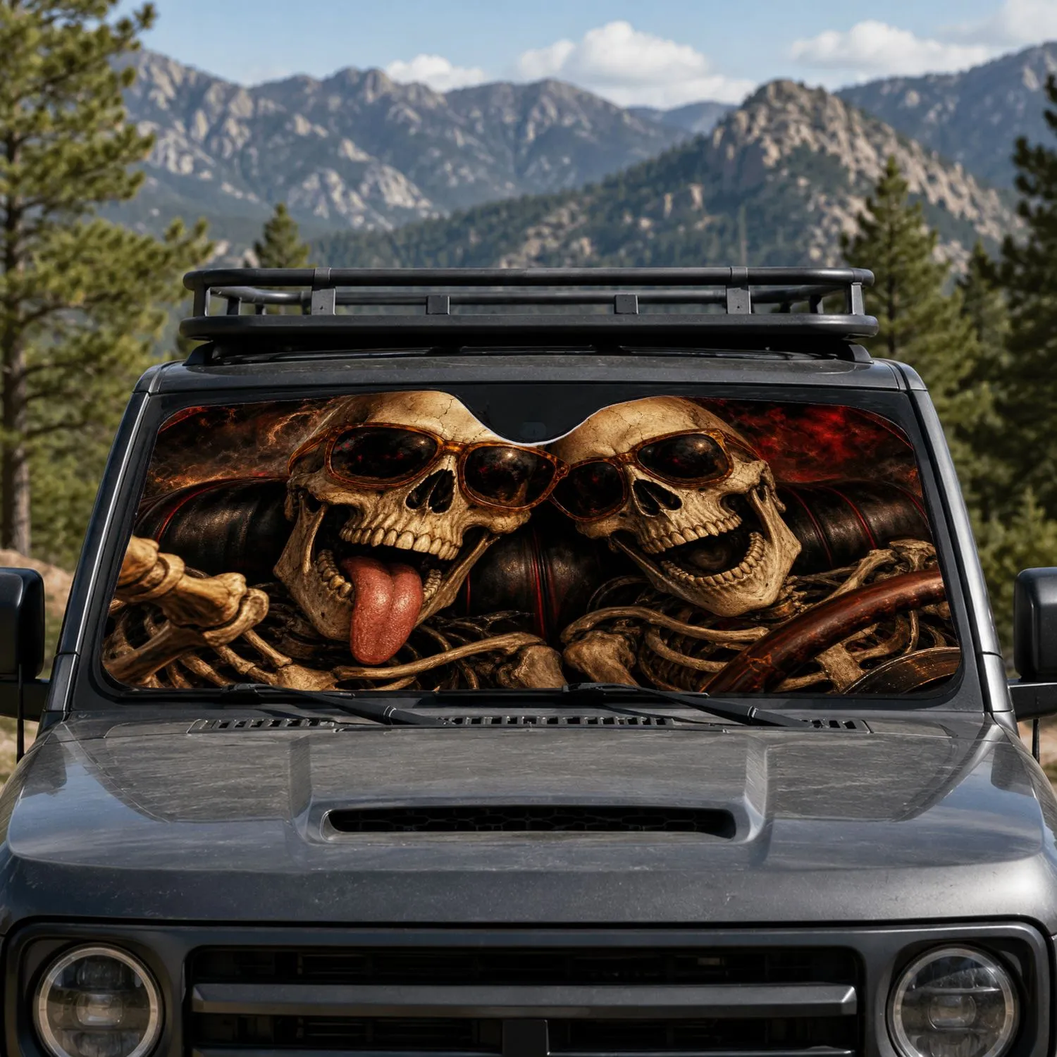 Realistic Sunglasses Skulls Night Cruise Macabre Humor Road Trip Decor For Goth Fans Car Sunshade - 1