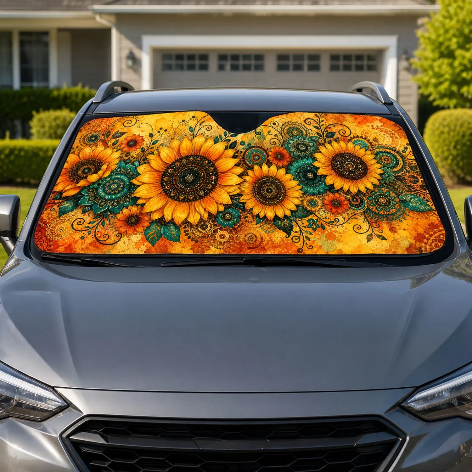 Vintage Boho Sunflower Mandala Garden For Summer Road Trips And Free Spirit Decor Car Sunshade - 1