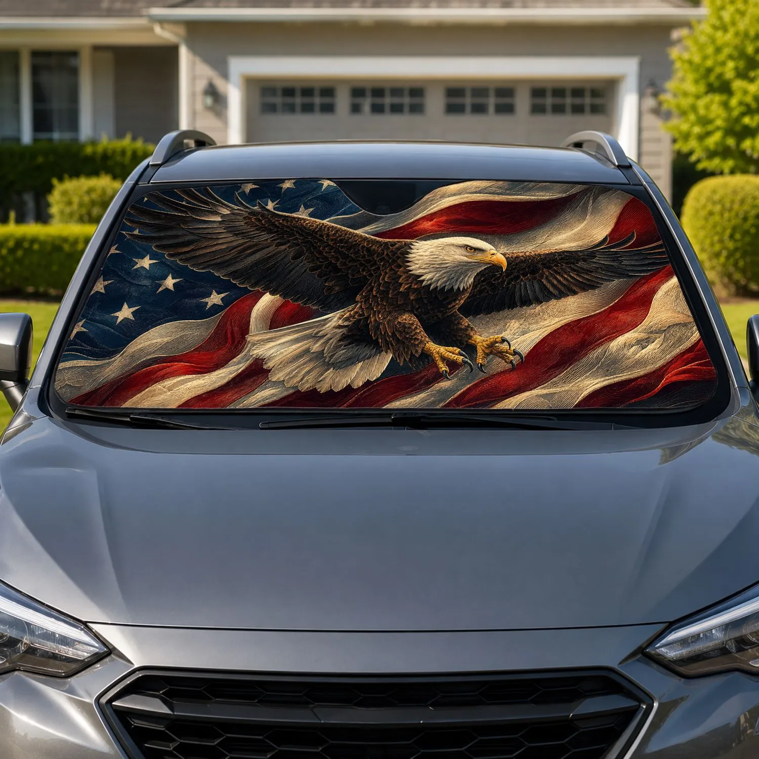 Bald Eagle Over American Flag Patriotic Americana Decor For Veterans And Patriots Car Sunshade - 1