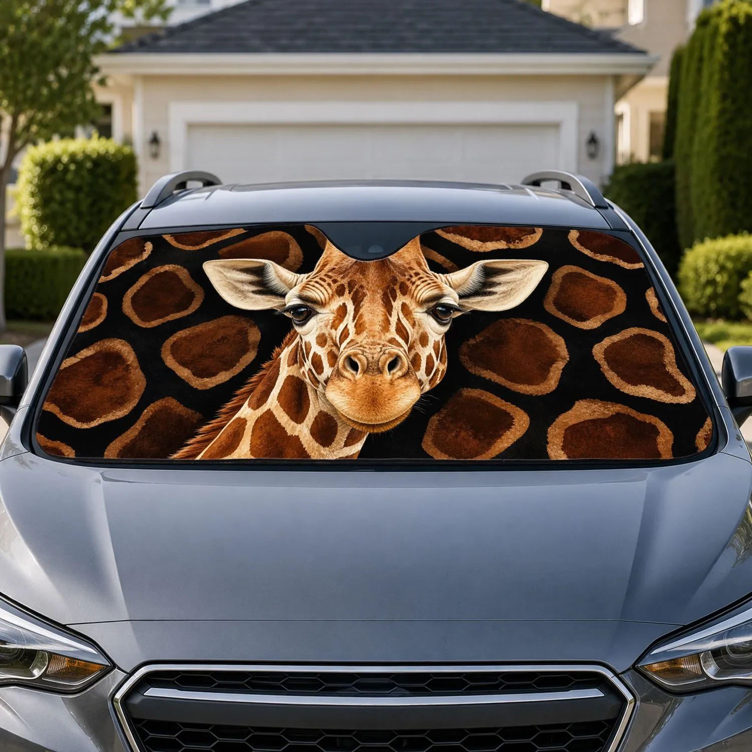 Realistic Giraffe Portrait With Bold Safari Spots For Wildlife Lovers And Road Trips Car Sunshade - 1