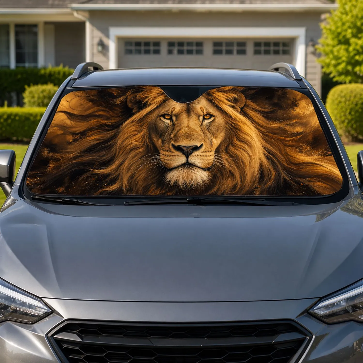 Majestic Realistic Lion Portrait With Golden Mane For Safari Inspired Daily Style Car Sunshade - 1