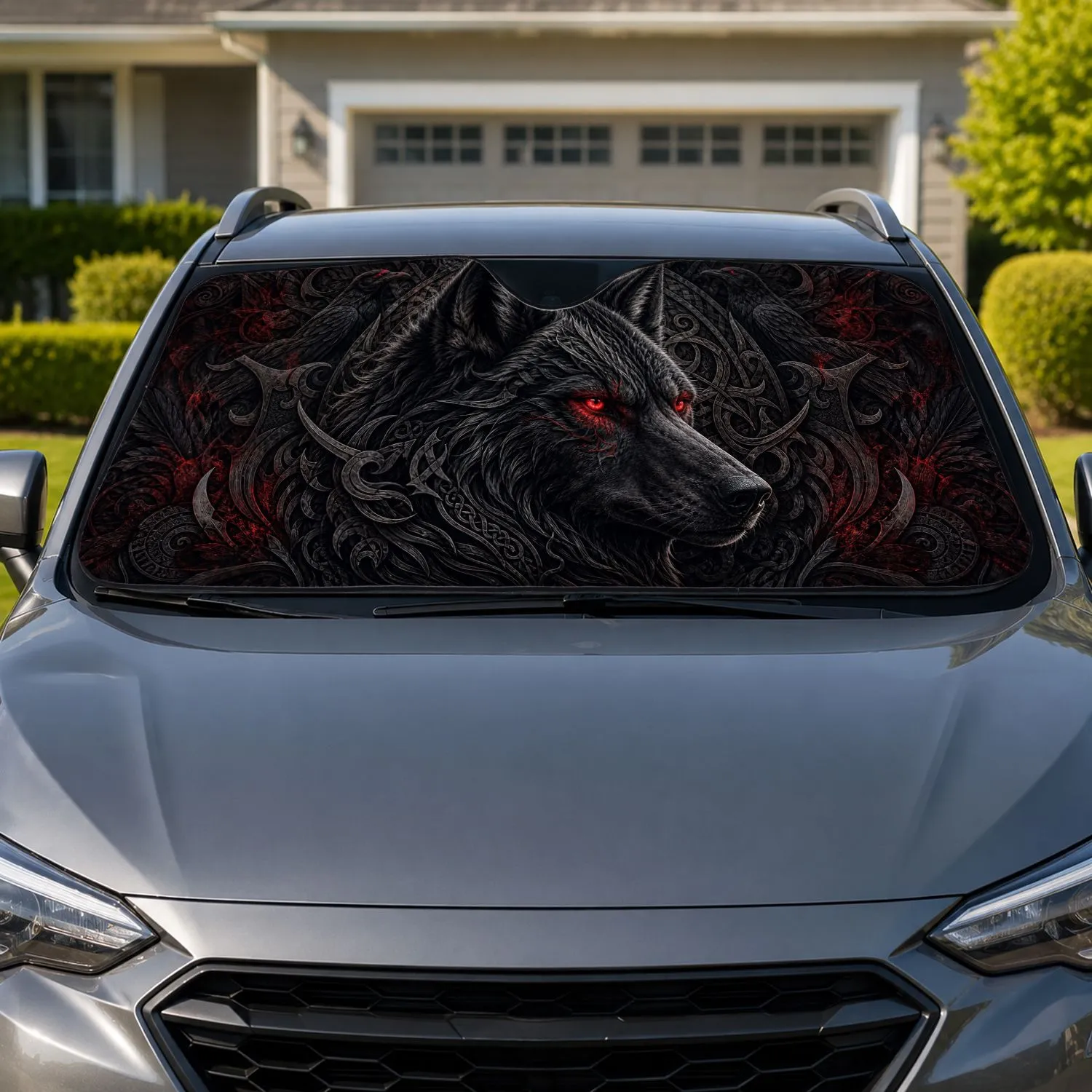 Red Eyed Black Wolf Gothic Totem Dark Fantasy Decor For Night Rides Metal Fans Crew Car Sunshade - 1