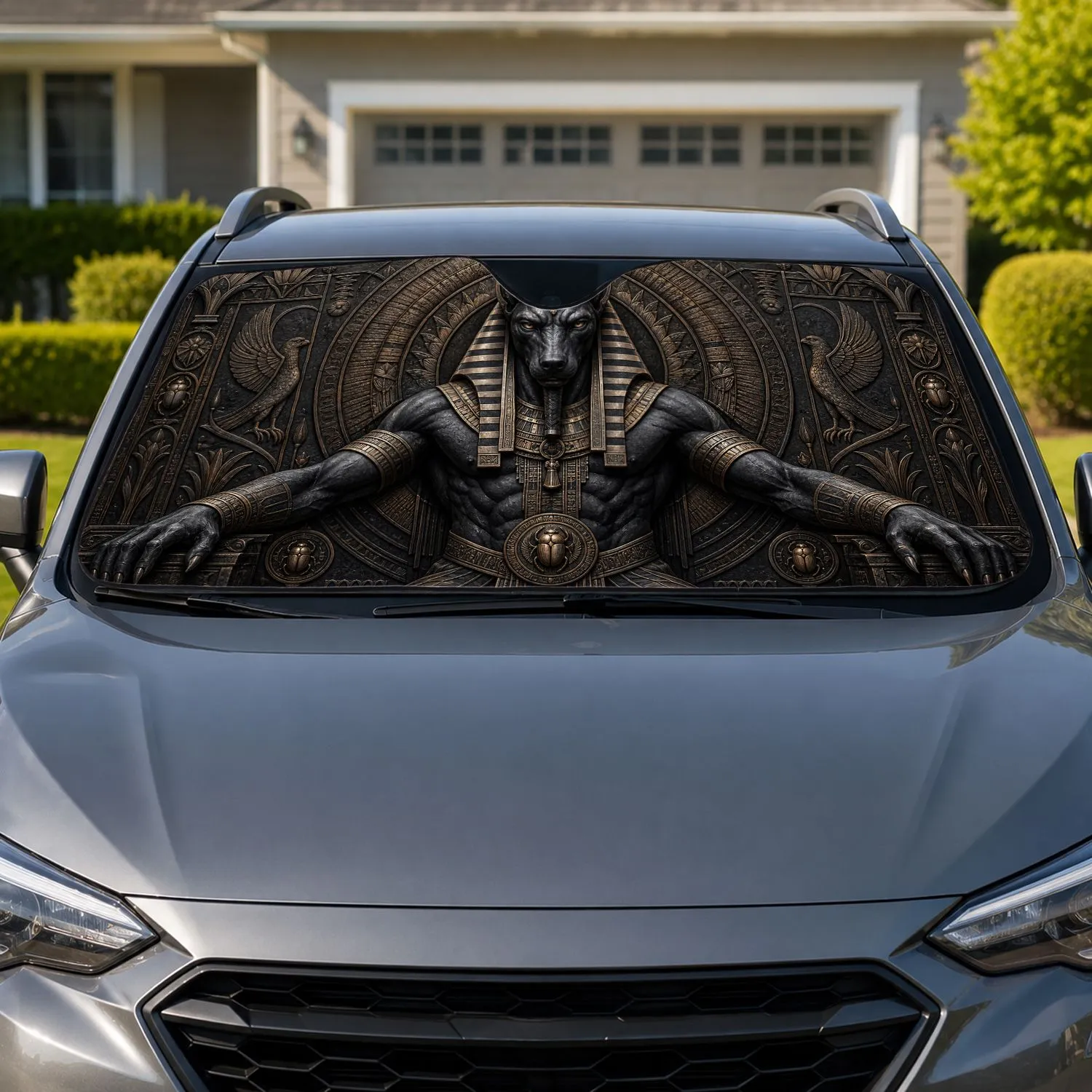 Anubis Egyptian Guardian Temple Relief For Ancient Mystic Auto Decor Enthusiasts Car Sunshade - 1