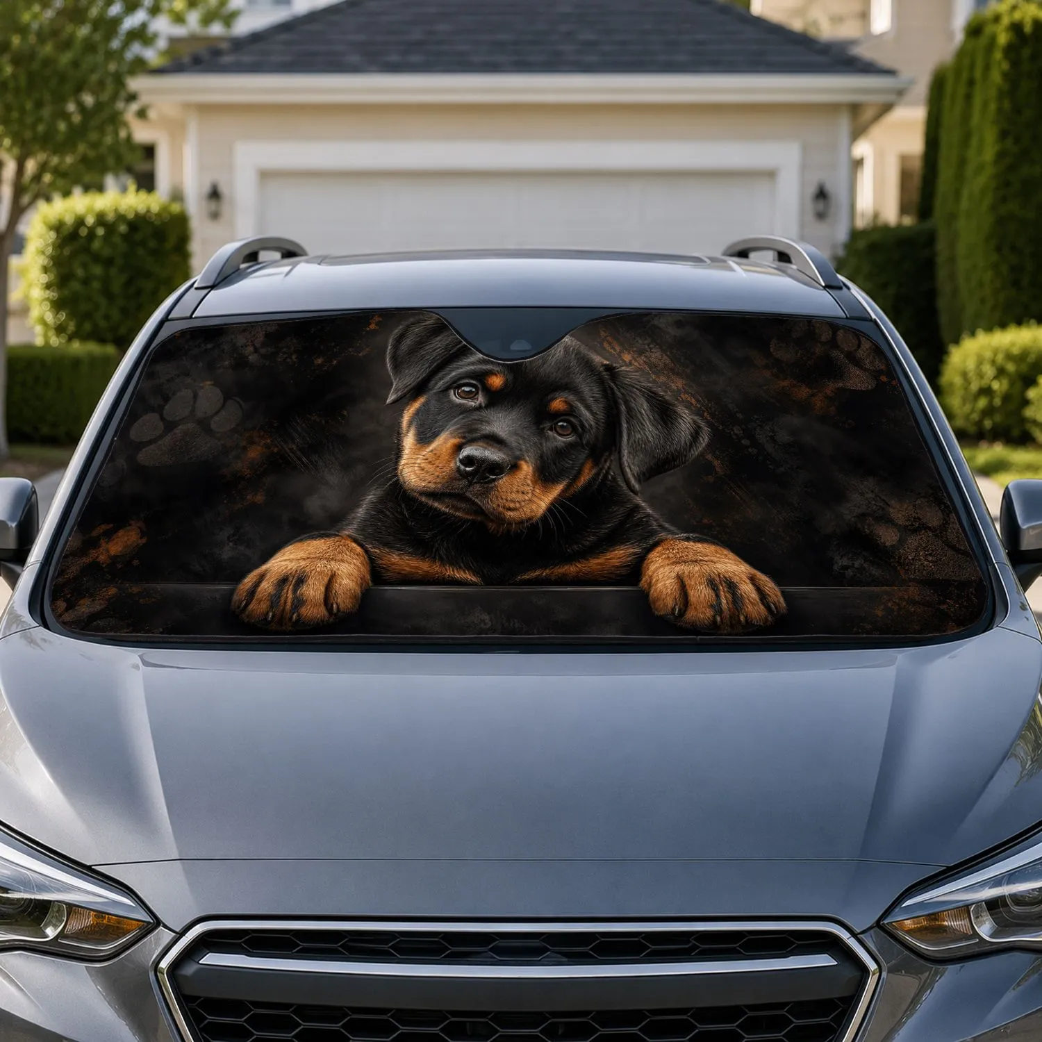 Realistic Rottweiler Puppy With Black Charcoal Shadows For Dog Lovers Daily Travel Car Sunshade - 1