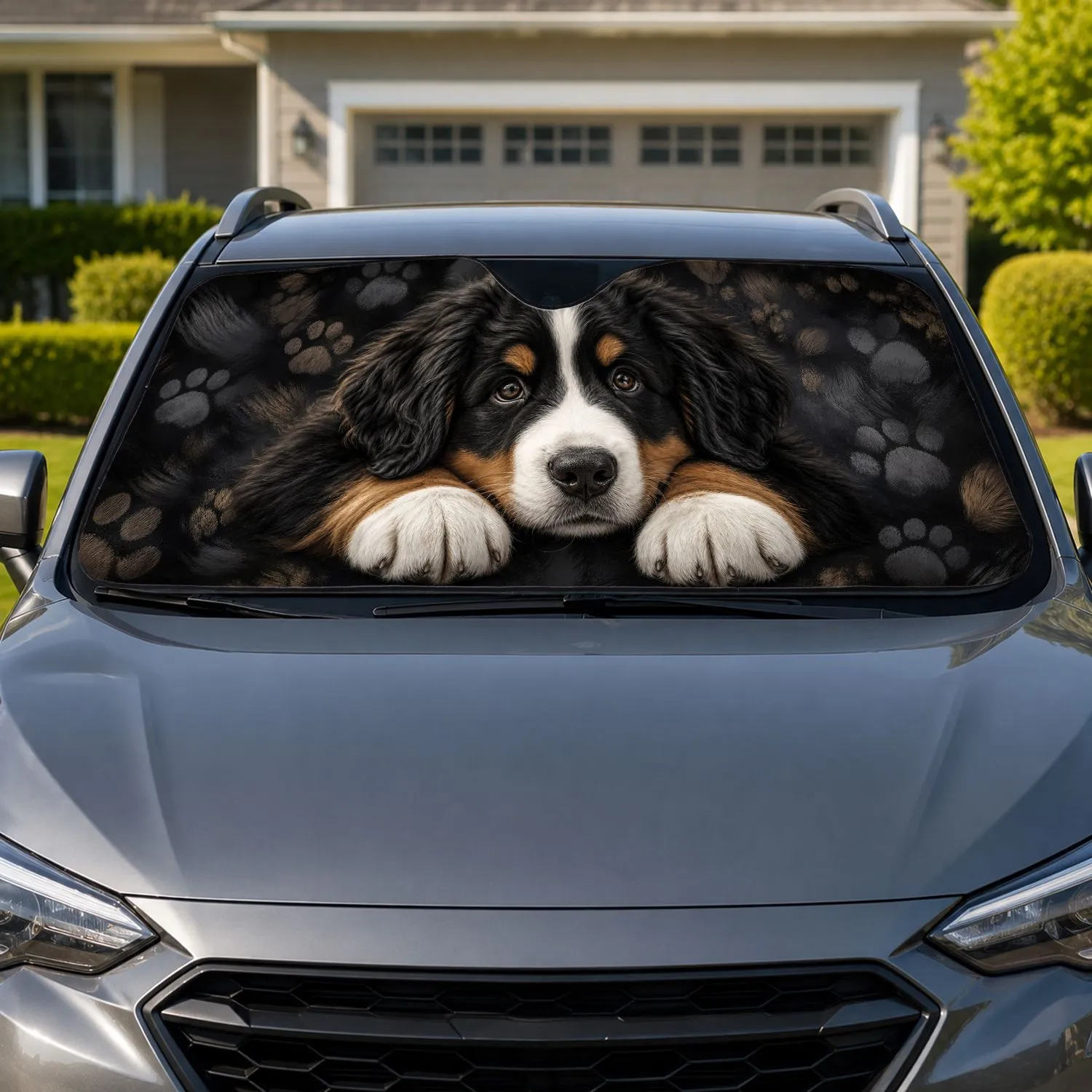 Realistic Bernese Mountain Dog Puppy Portrait Decor For Dog Lover Road Trip Gift Car Sunshade - 1