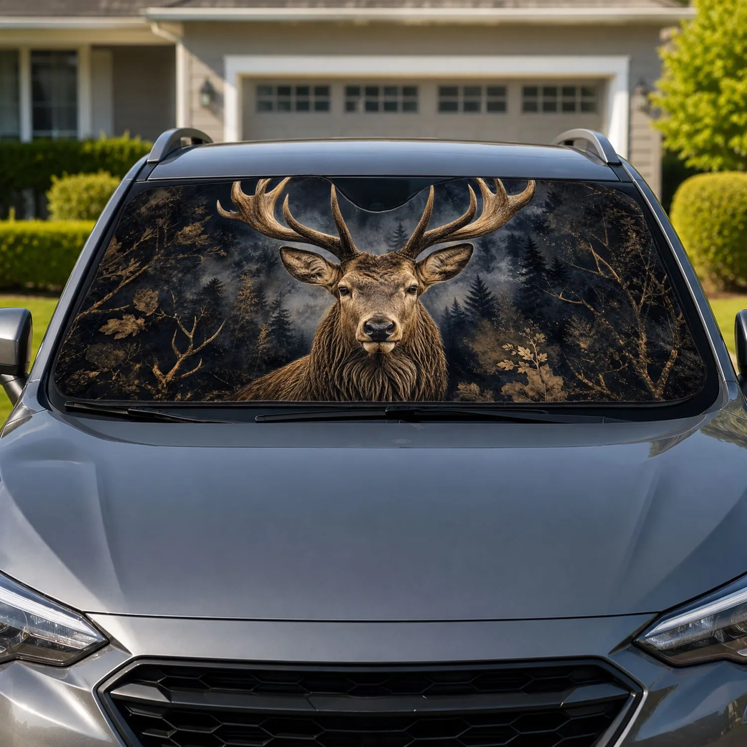 Majestic Stag Portrait With Antlers For Rustic Woodland Lodge Style Deer Lovers Gift Car Sunshade - 1