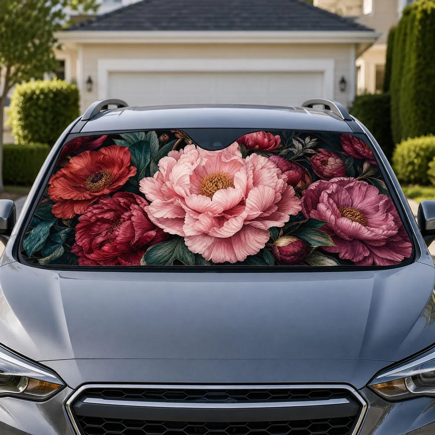 Blush Pink Burgundy Floral Bouquet For Elegant Daily Commutes And Garden Lover Gifts Car Sunshade - 1