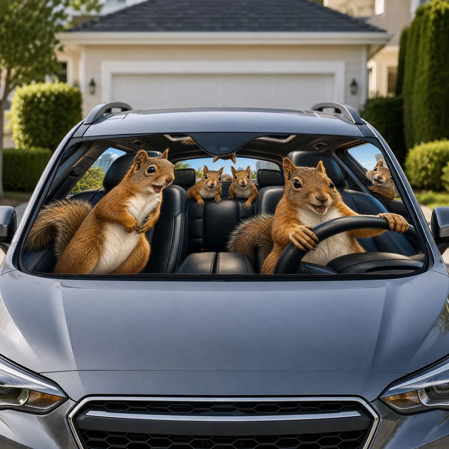 Realistic Squirrel Takeover Vehicle Cabin For Funny Road Trip Wildlife Lovers Gift Car Sunshade - 1